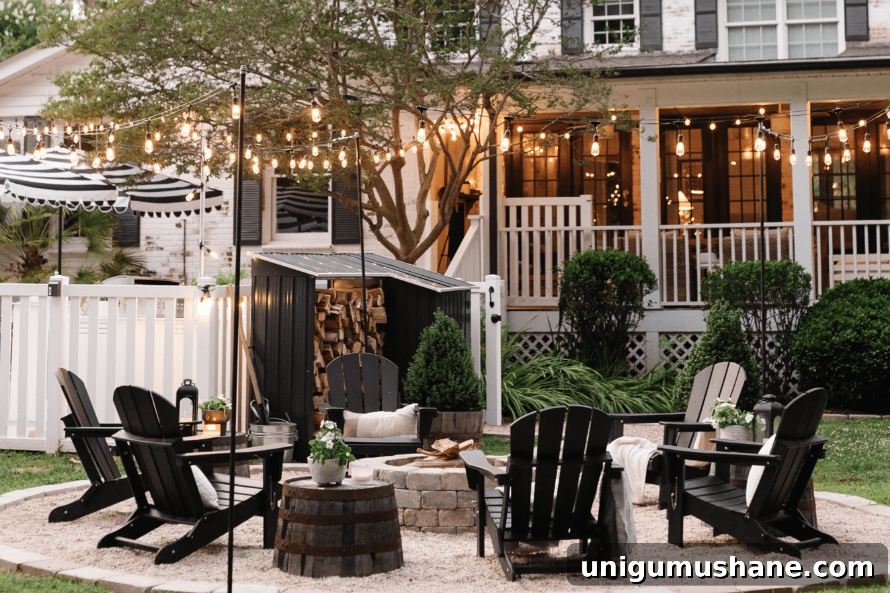 41 Budget-Friendly Backyard Projects for Outdoor Living 3 backyard fire pit with string lights and pea gravel conversation area