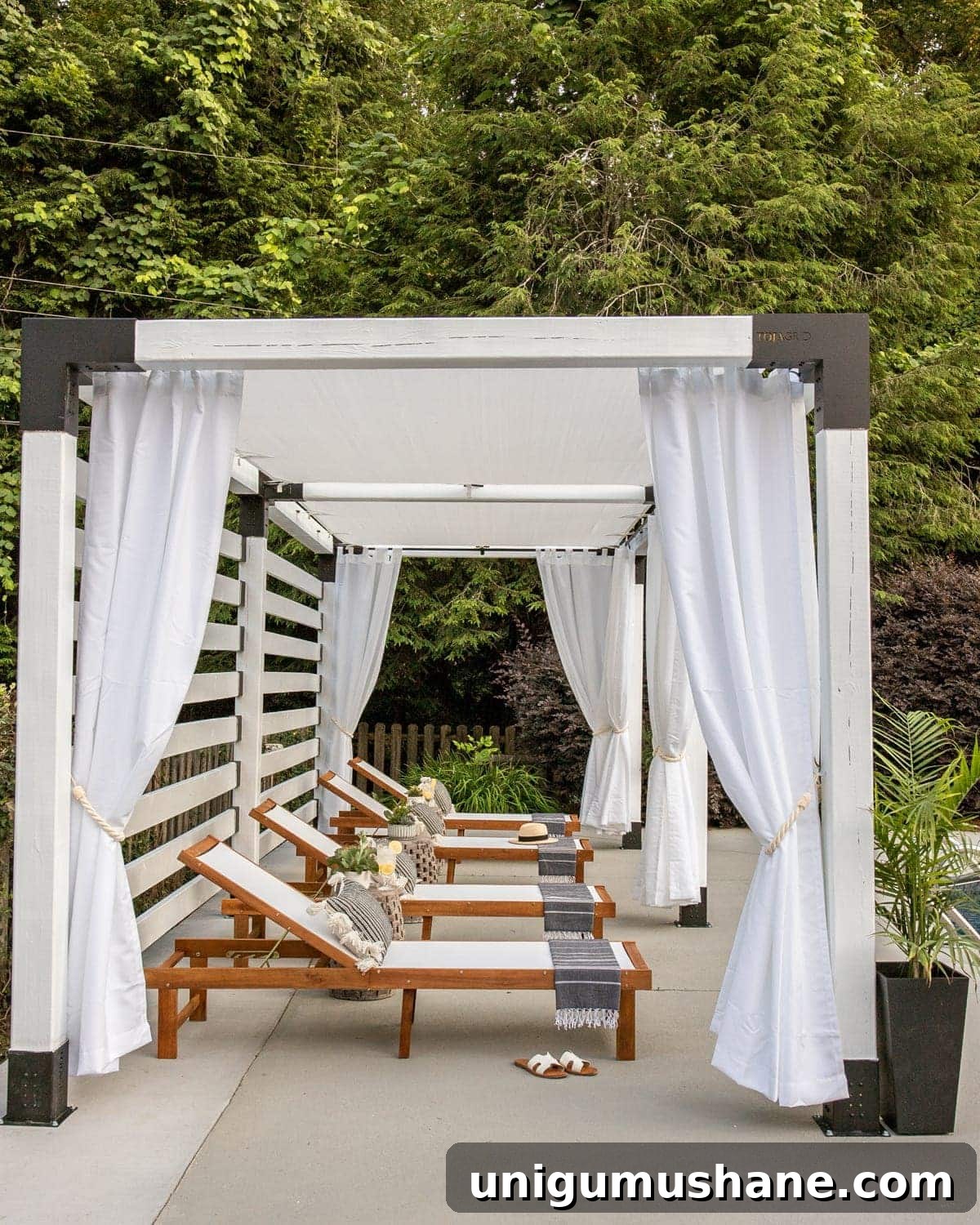 41 Budget-Friendly Backyard Projects for Outdoor Living 34 pergola with white outdoor curtains