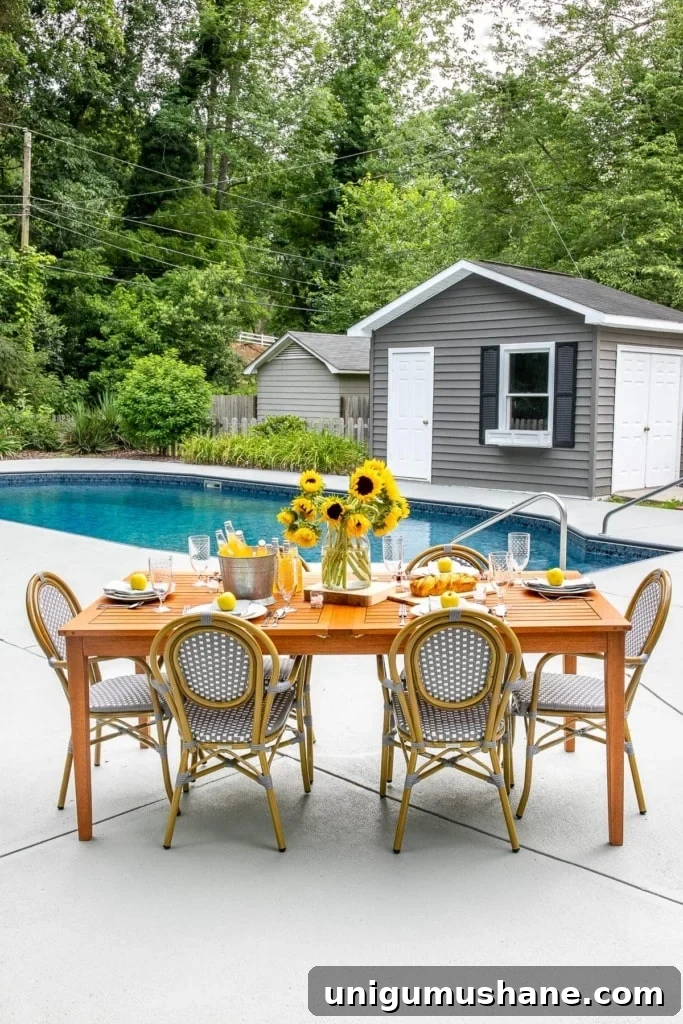 41 Budget-Friendly Backyard Projects for Outdoor Living 7 painted concrete patio and pool deck
