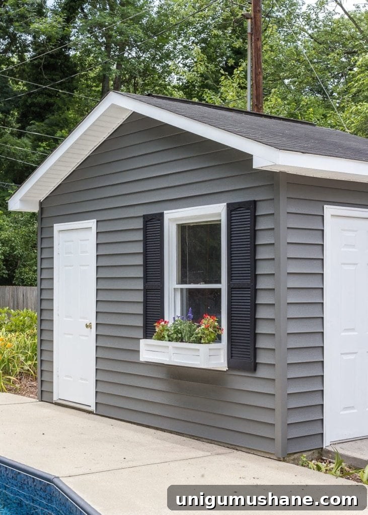 41 Budget-Friendly Backyard Projects for Outdoor Living 9 painted vinyl siding on a backyard shed