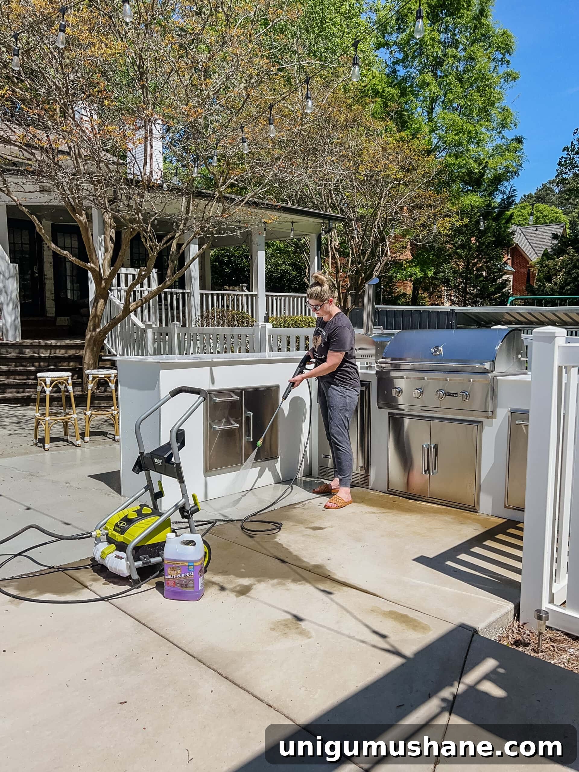 Spring Cleaning Checklist for Your Backyard Patio 10 cleaning backyard patio concrete with a pressure washer and krud kutter