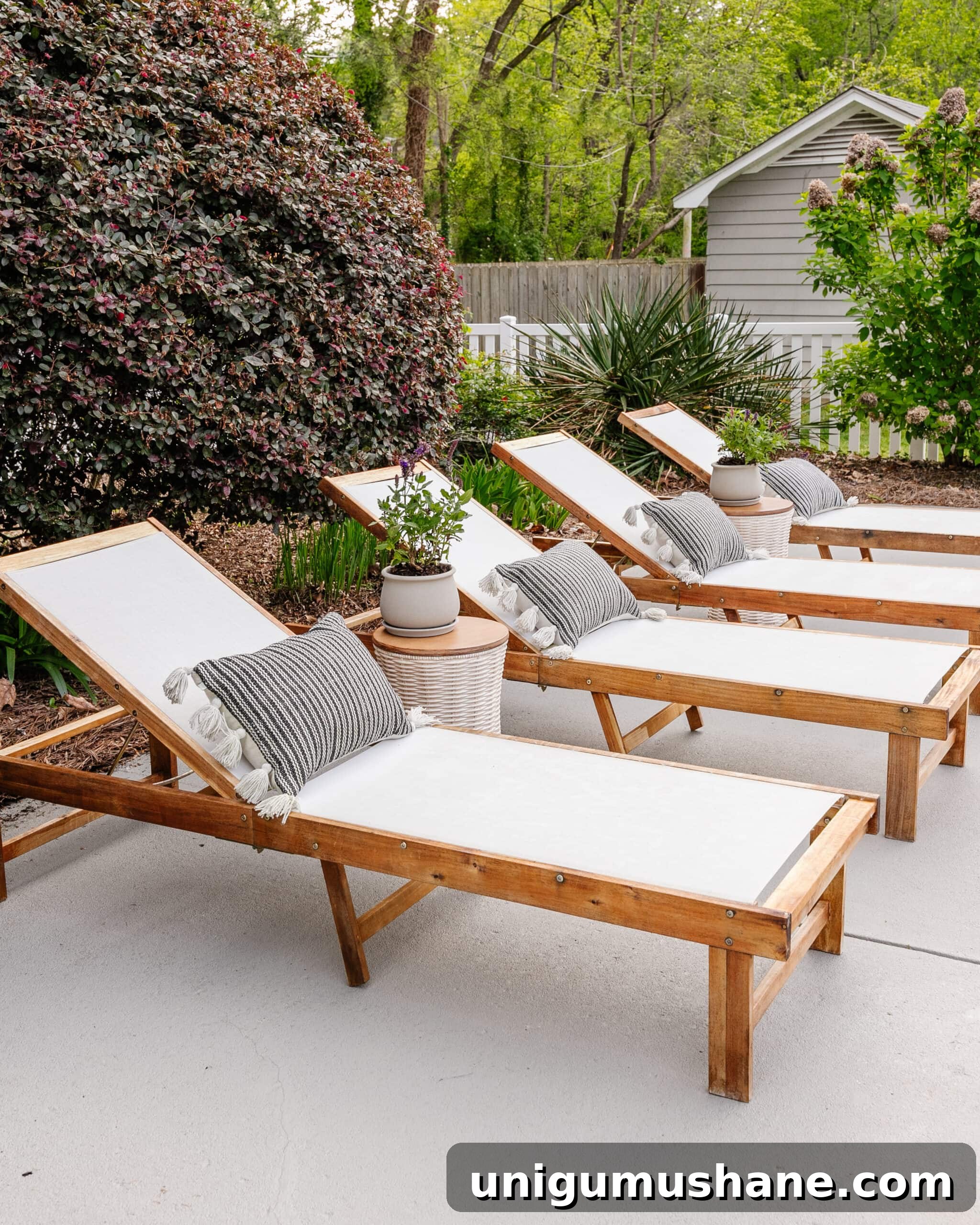 Spring Cleaning Checklist for Your Backyard Patio 21 pool sun lounger chairs after spring cleaning with a pressure washer and teak oil
