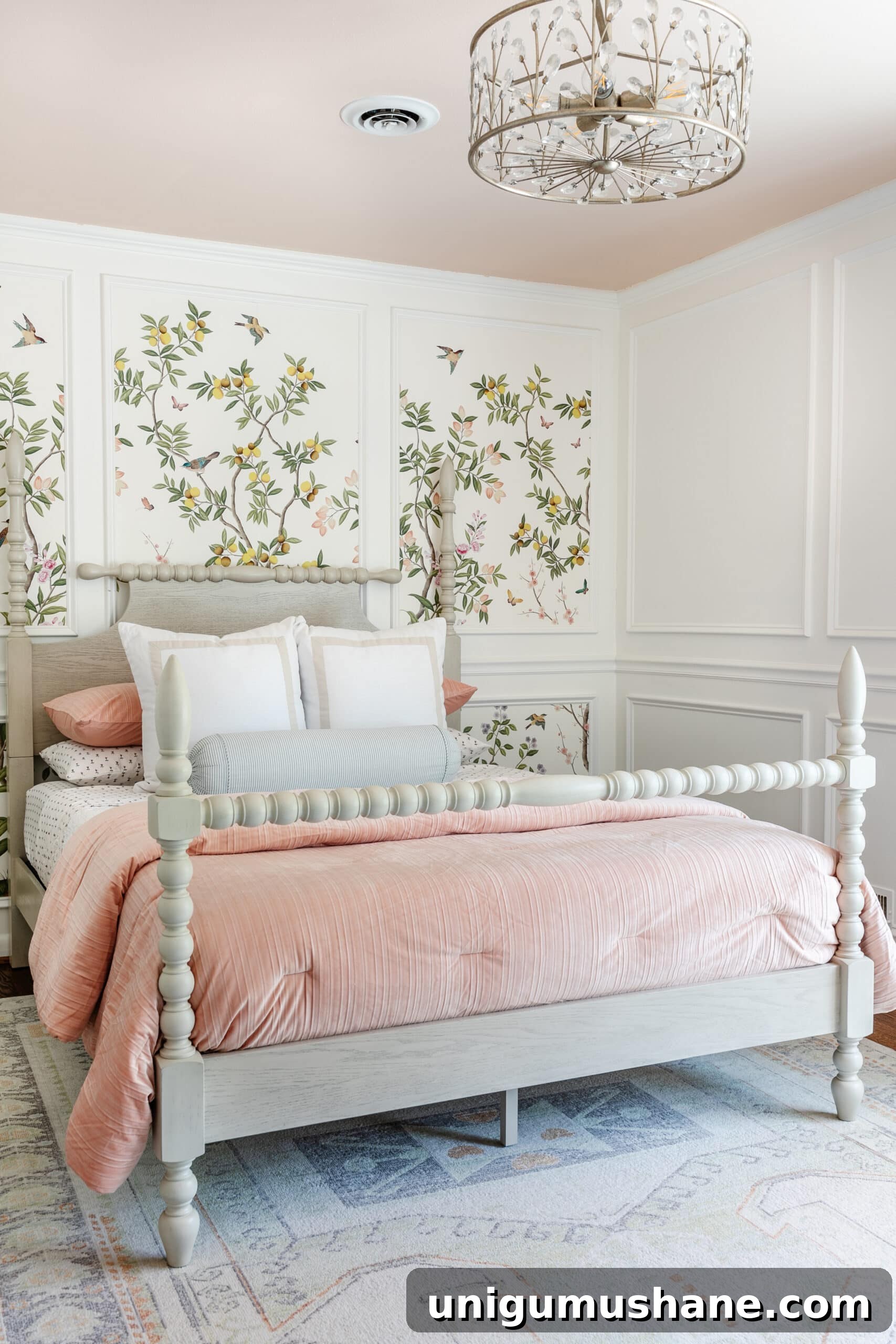 vintage poster bed in a little girls bedroom