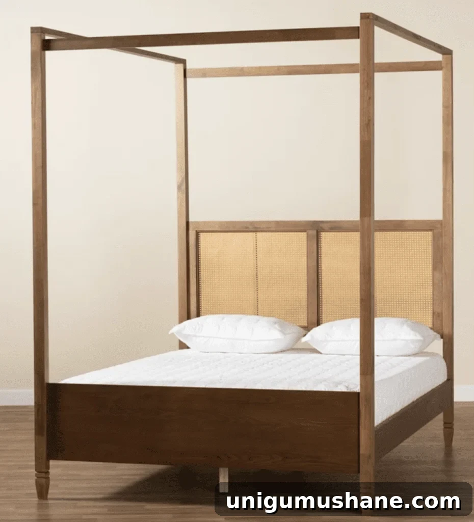 walnut wood cane canopy bed