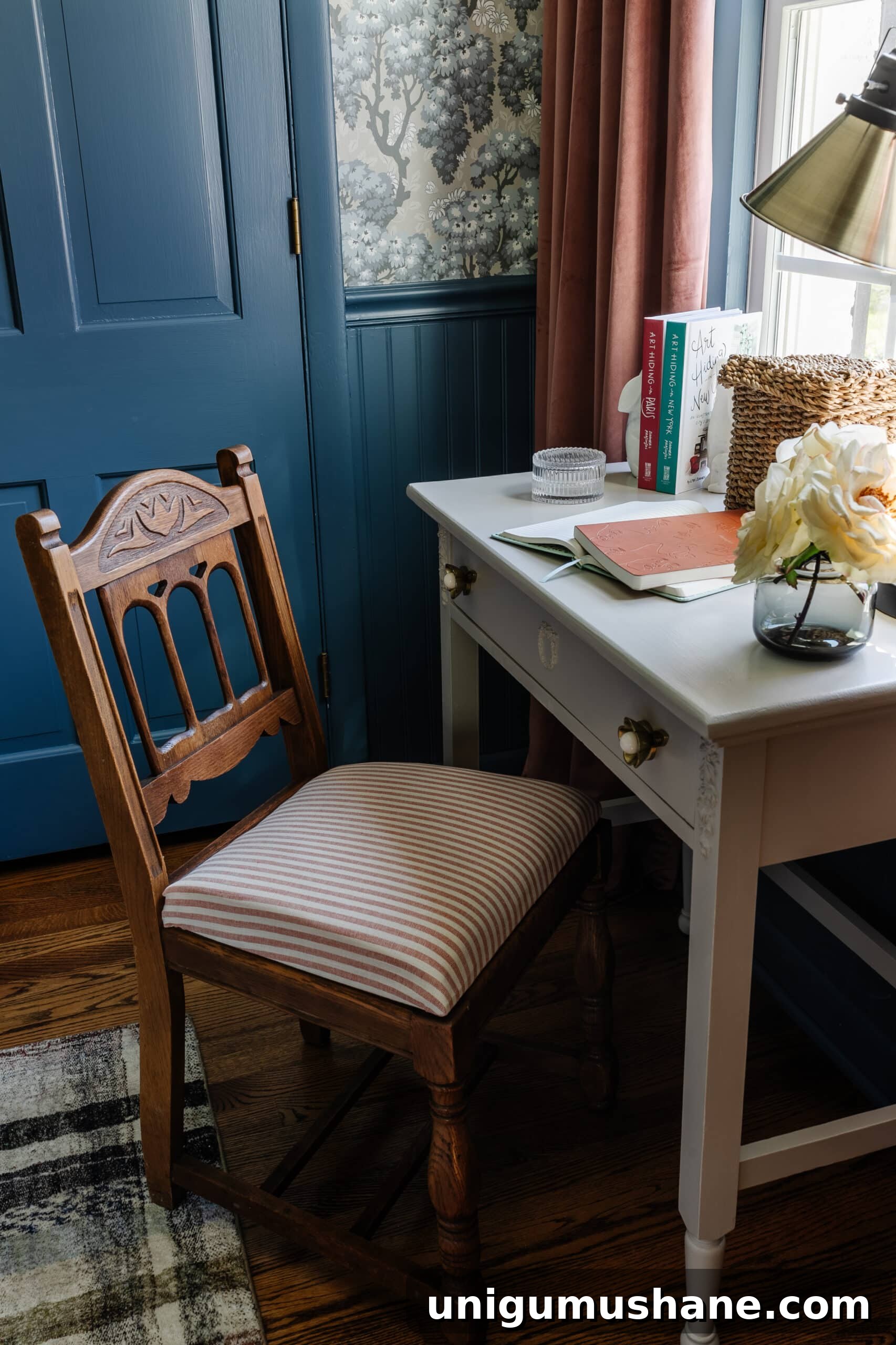 homework desk and vanity in a preteen girls bedroom