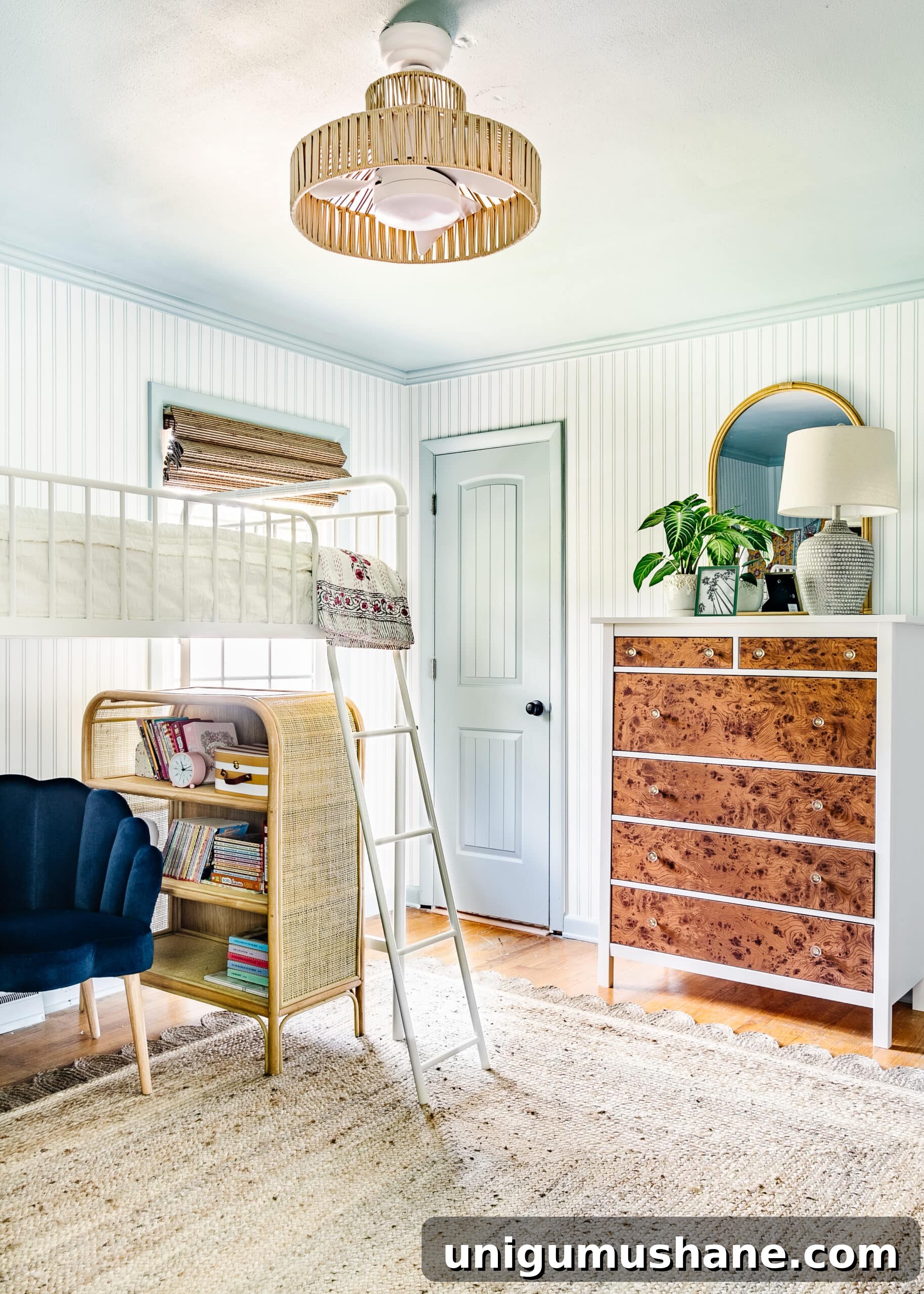 hangout reading nook loft under a bunk bed and jute fandelier 