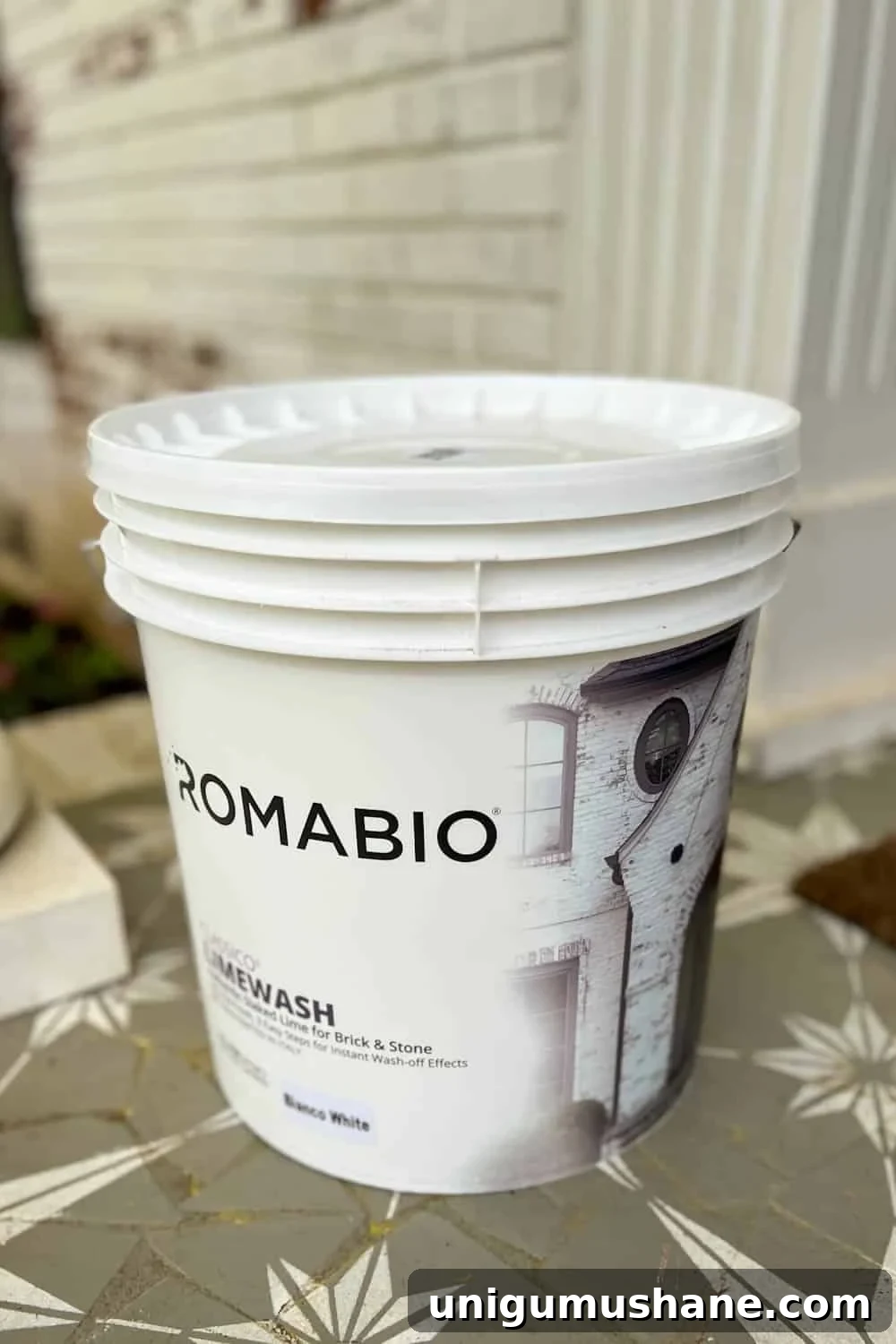 Limewashed Brick Cleaning and Maintenance Guide 7 4 gallon bucket of Romabio Classico Limewash in Bianco White