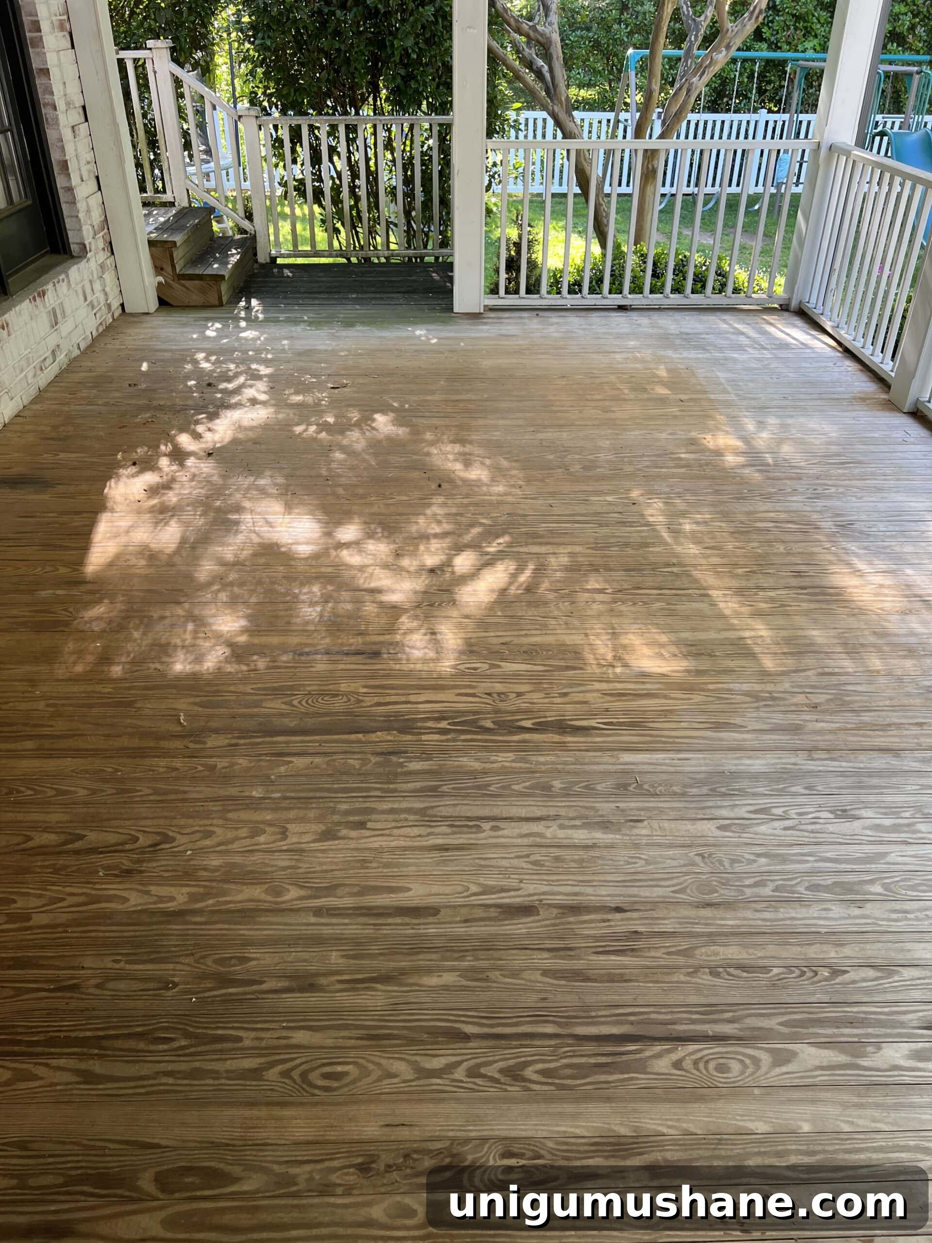 How to Get a Neutral Driftwood Look with Deck Stain 3 wood porch floor before refinishing