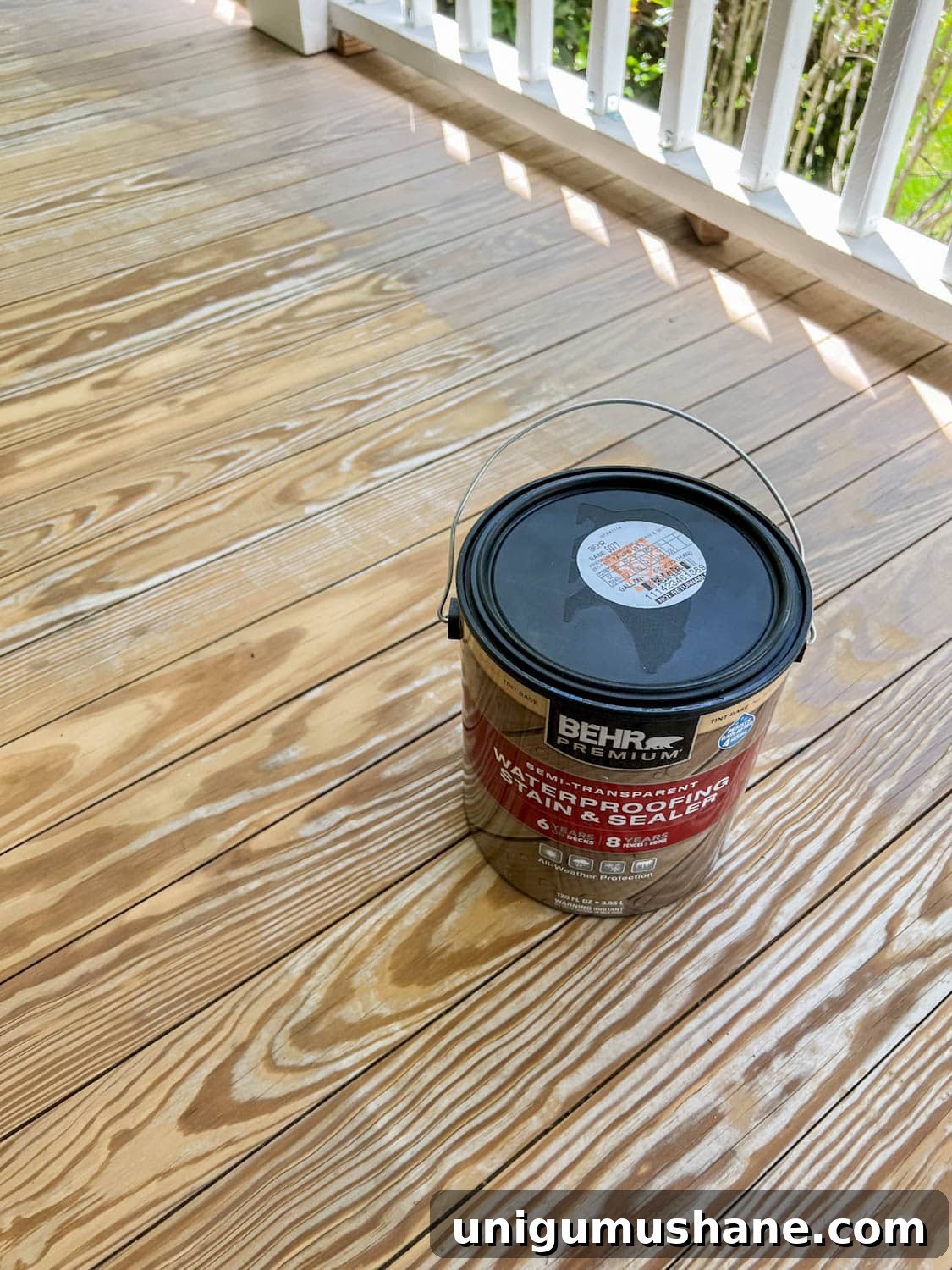 How to Get a Neutral Driftwood Look with Deck Stain 6 Behr Semi-Transparent Waterproofing Stain and Sealer in Taupe on old wood deck