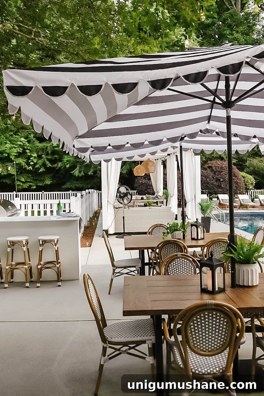 Walmart Patio Furniture After 2 Years: Durability Review 9 patio tables and chairs with umbrellas beside backyard kitchen and pool