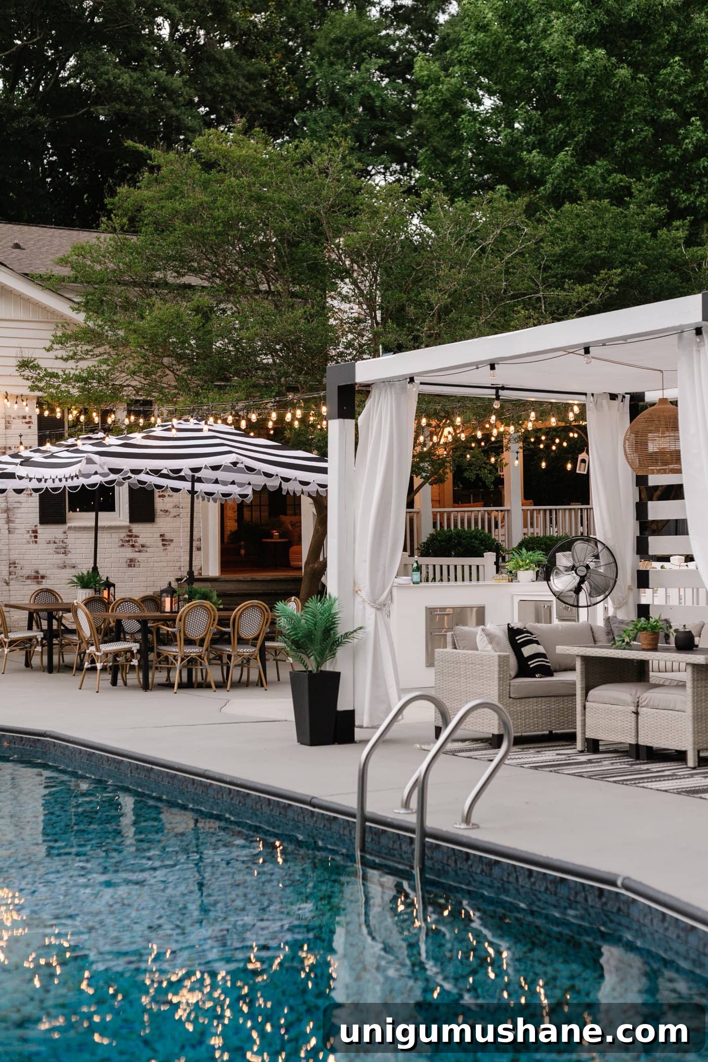 Walmart Patio Furniture After 2 Years: Durability Review 3 backyard pool with DIY cabana and string lights