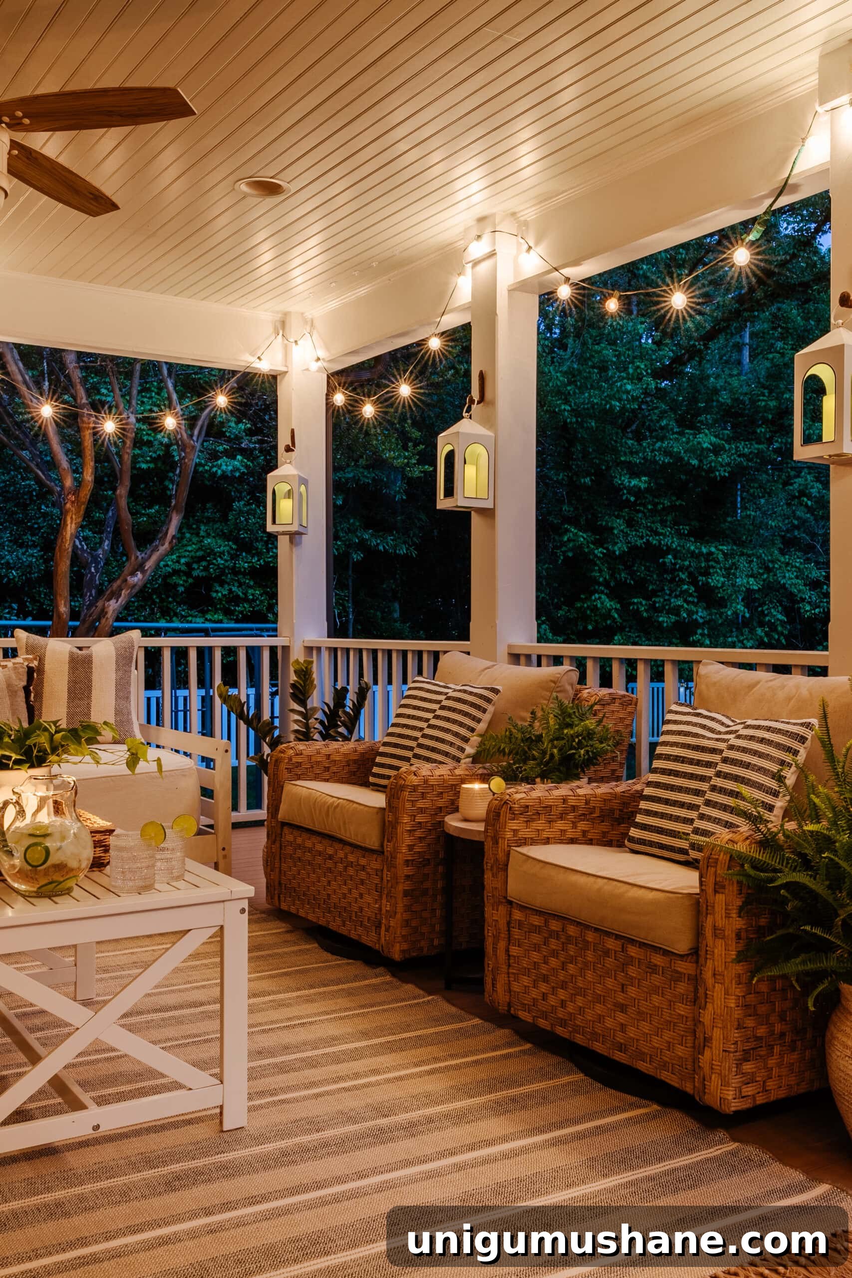 Walmart Patio Furniture After 2 Years: Durability Review 5 back porch at night with string lights and lanterns