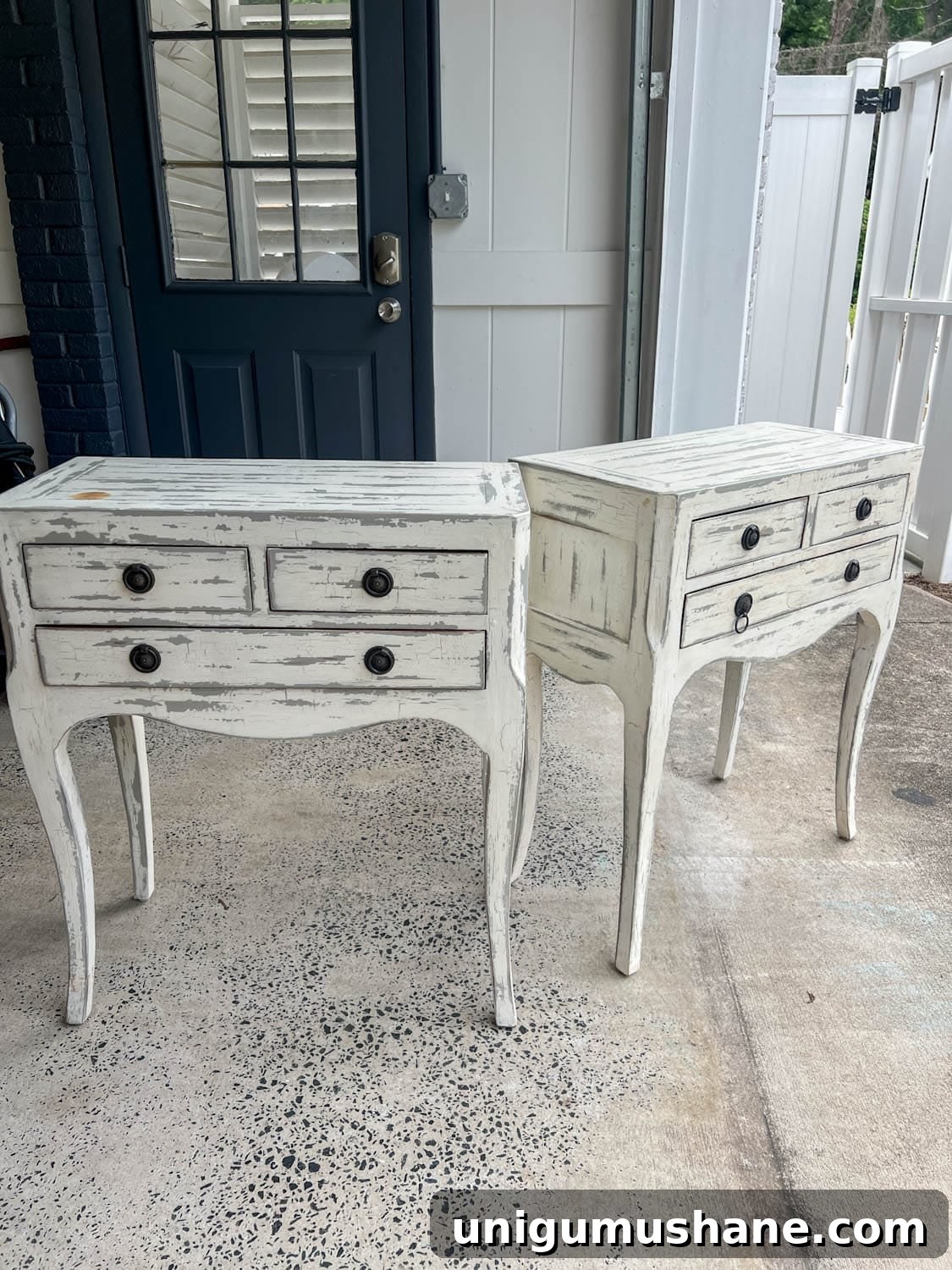 DIY Painted Nightstands: Pro Tip for Using Gloss Paint 3 distressed bedside tables before