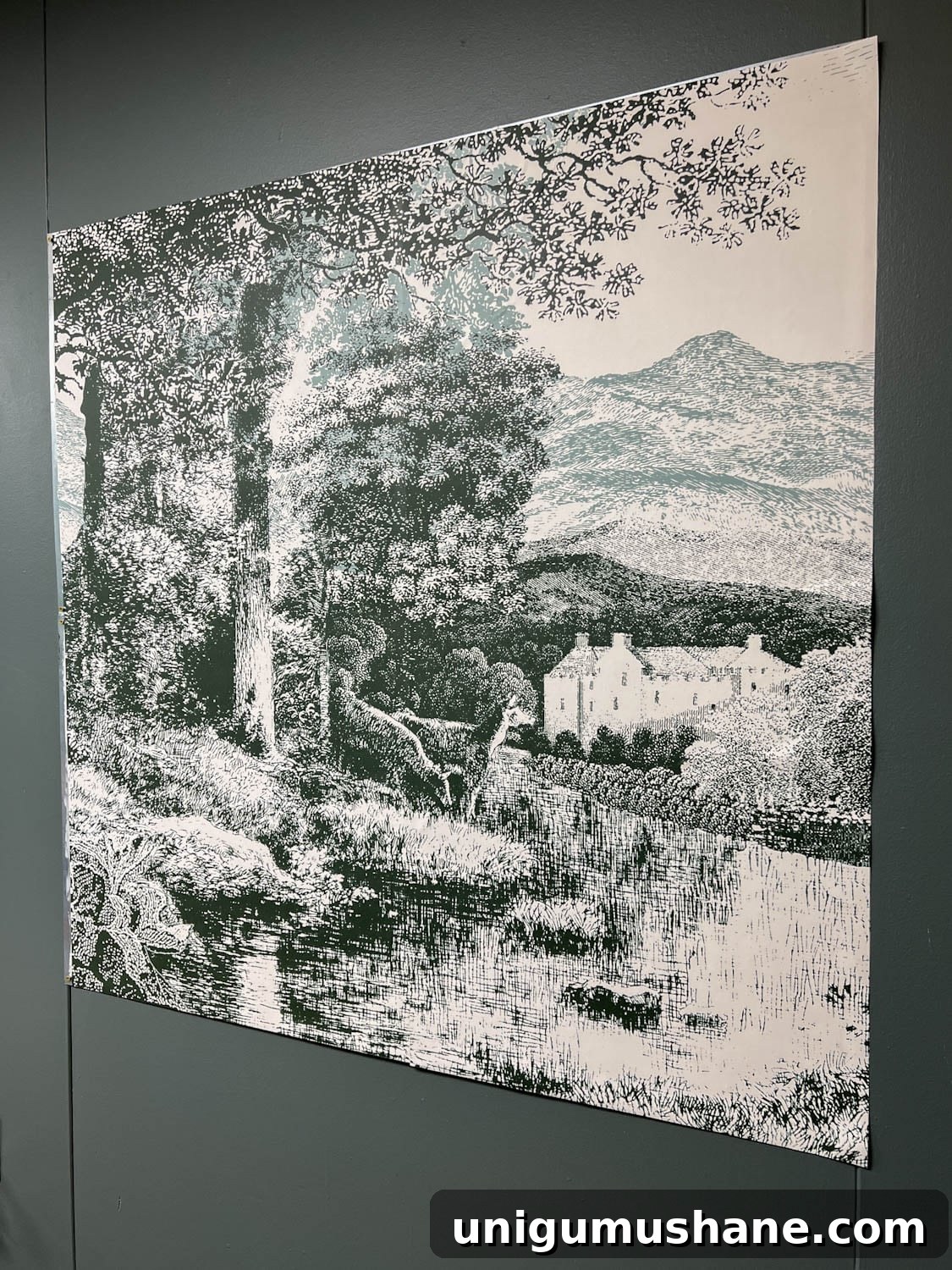 wallpaper mural applied to metal on a wall