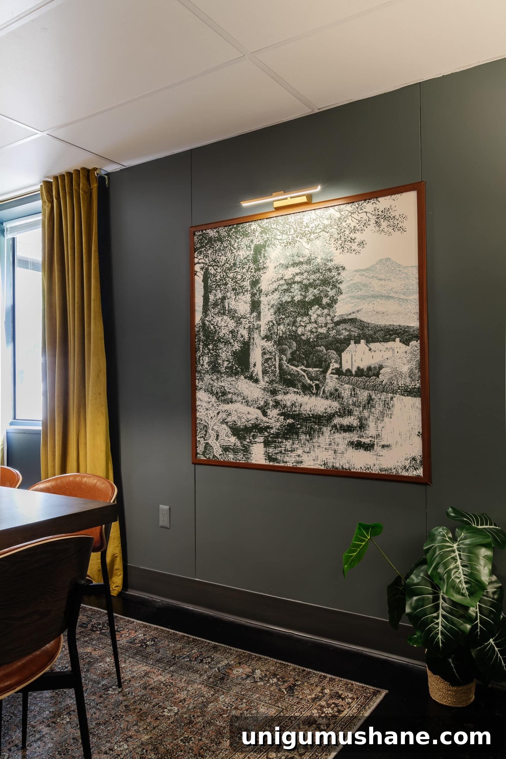 DIY memo board made to look like large wall art in a conference room