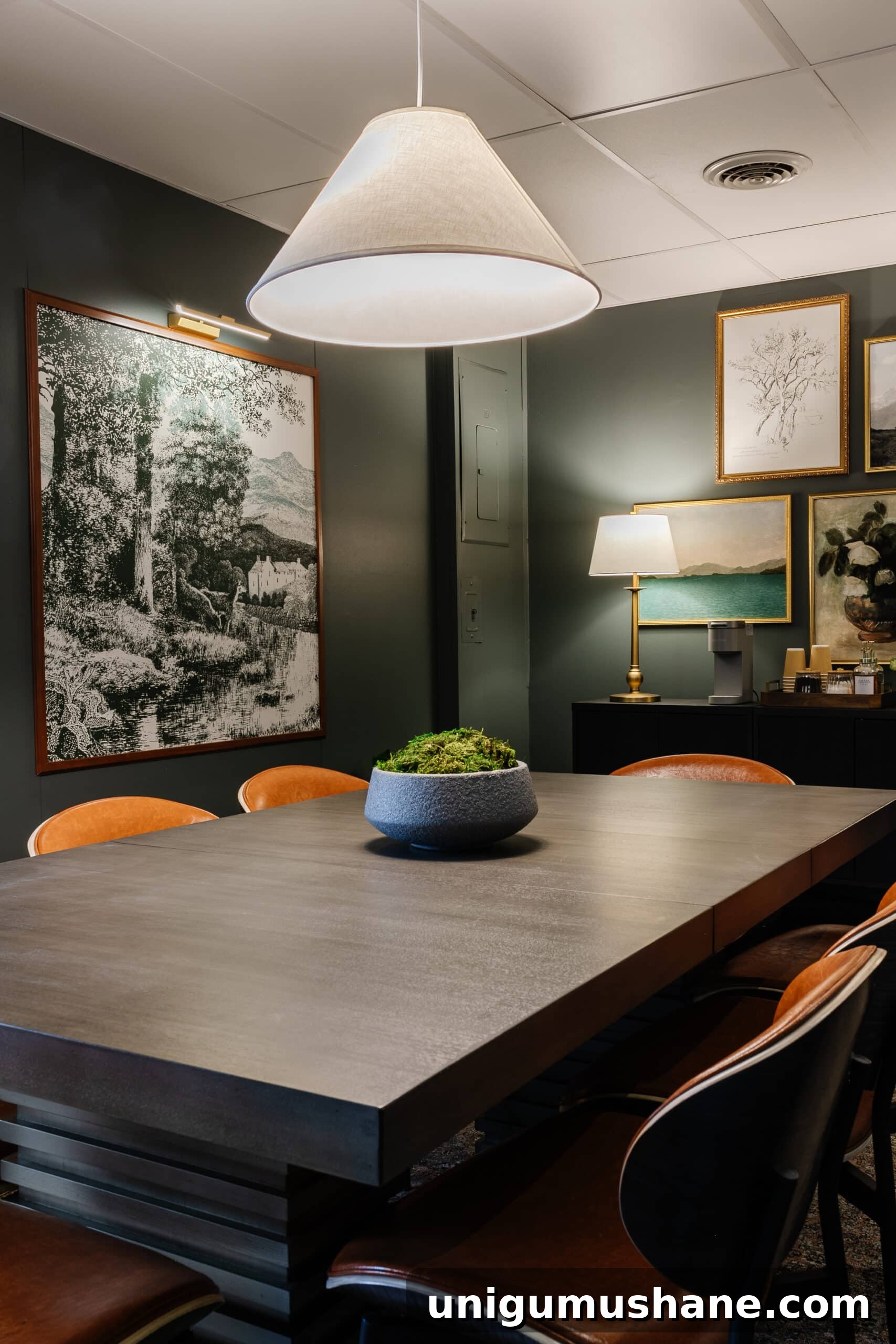 conference room lighting with cozy lamps instead of fluorescent bulbs