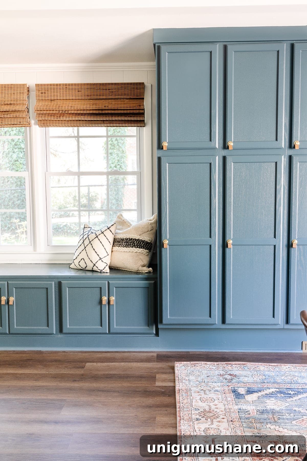 Benjamin Moore Newburg Green teal playroom cabinets