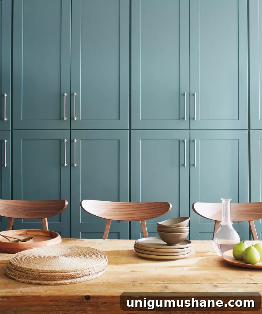 Benjamin Moore Aegean Teal on kitchen cabinets
