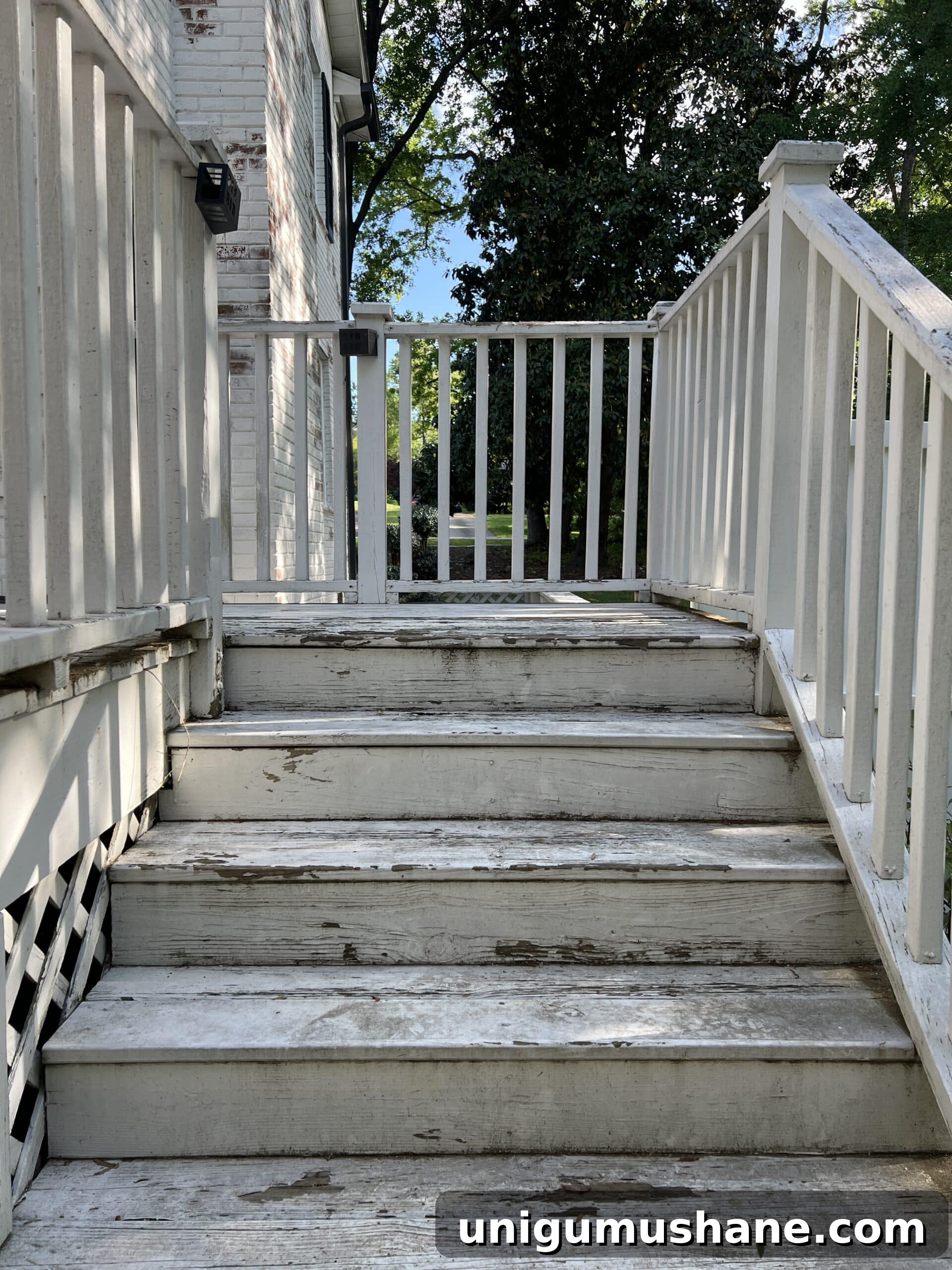 6 Small Side Porch Makeovers with Before and After Photos 7 deck steps before with chipping paint
