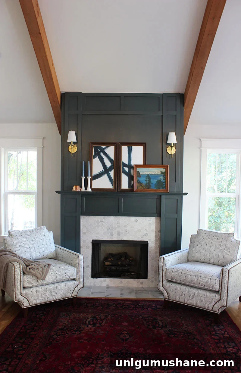 bold diy fireplace surround in hunter green