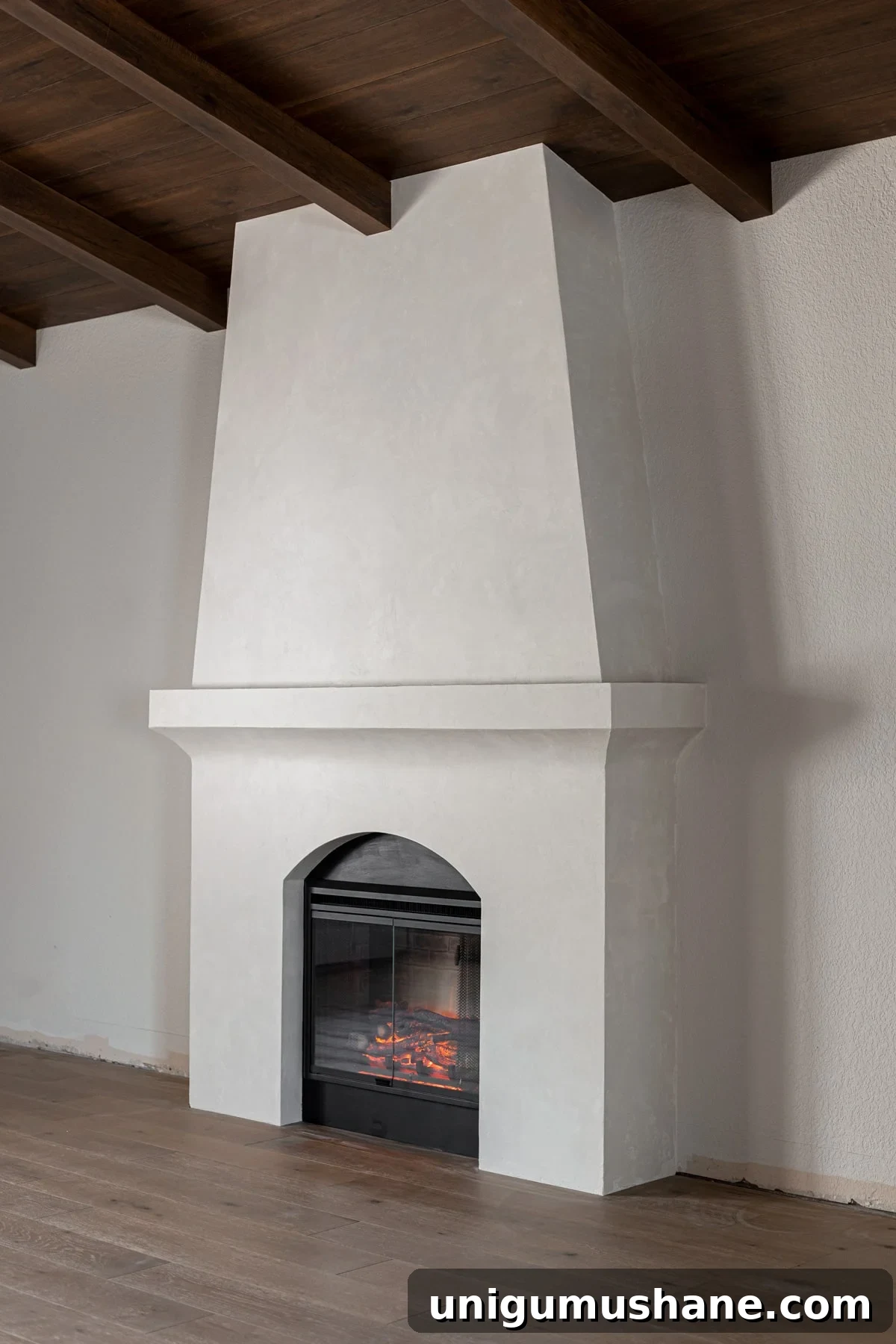 diy built-in electric fireplace with venetian plaster