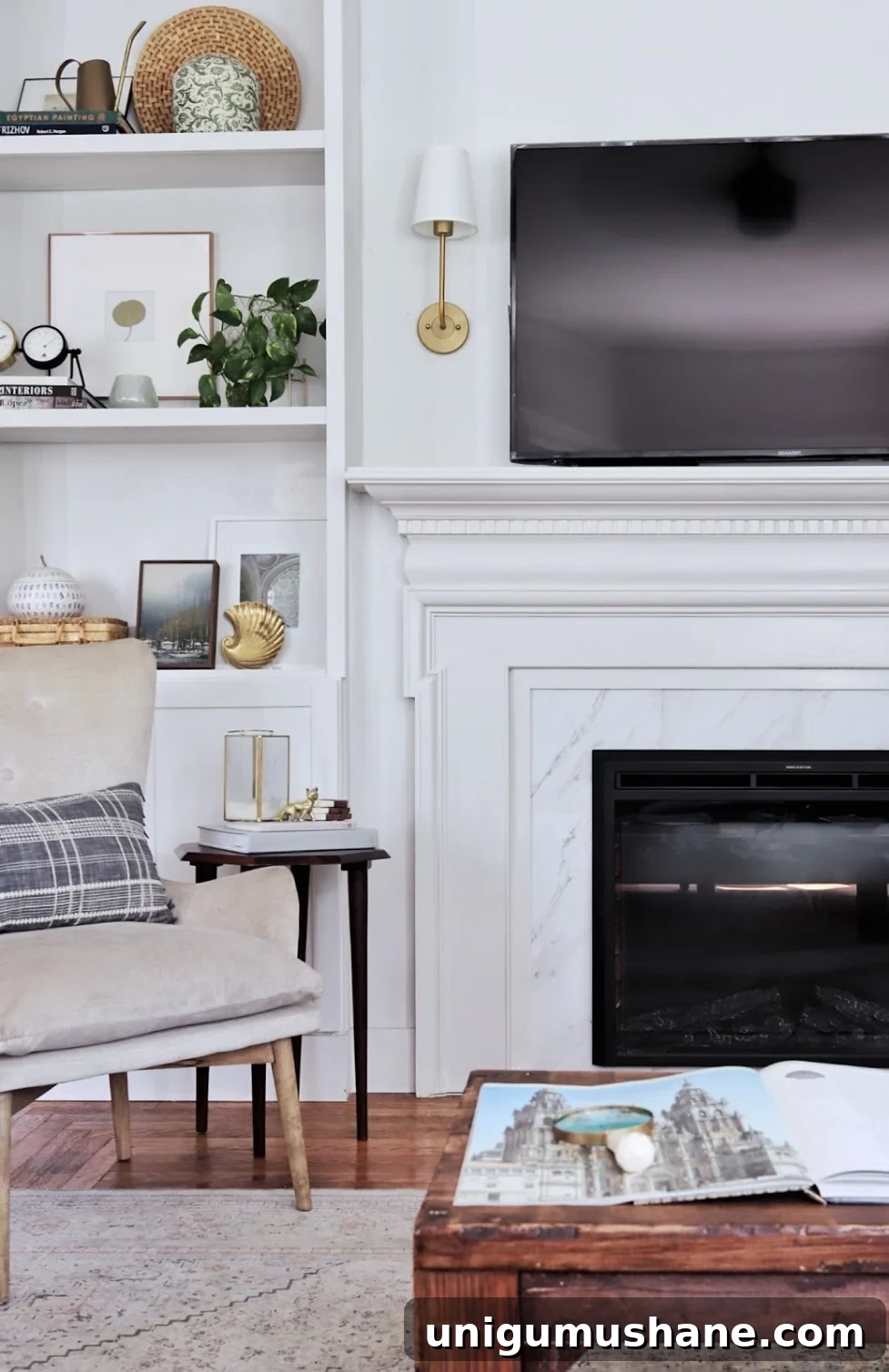 diy electric fireplace with built-in shelves