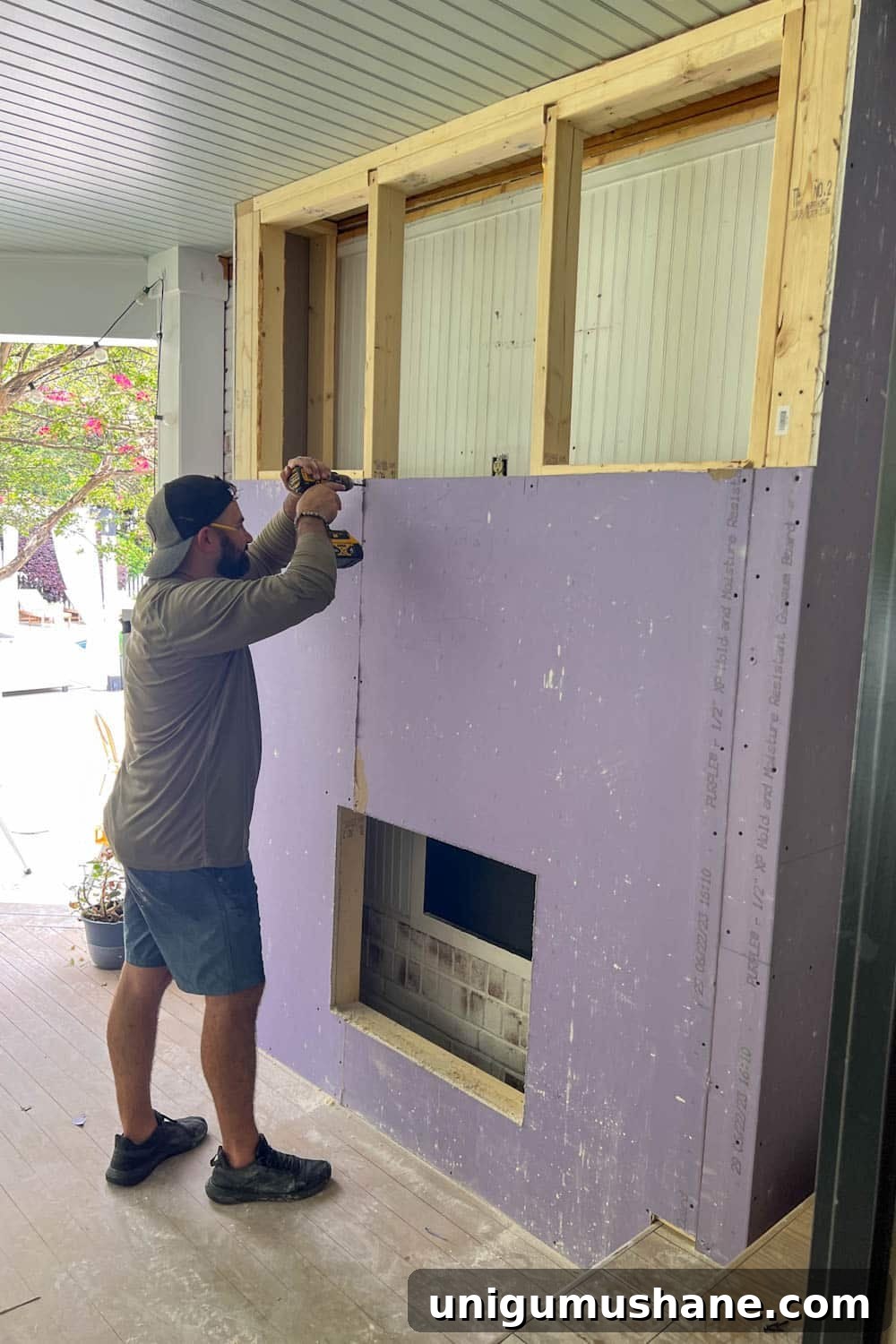 DIY Plaster Fireplace with Electric Insert Guide 12 screwing moisture resistant drywall to a porch fireplace frame