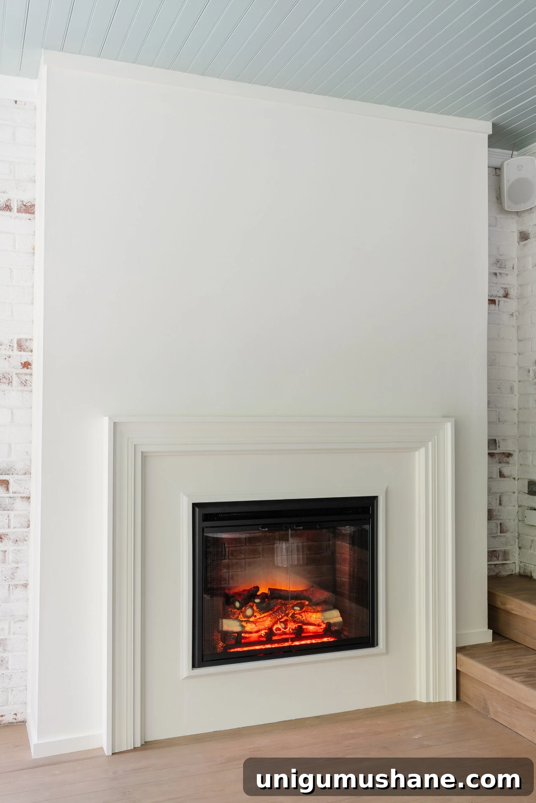 DIY Plaster Fireplace with Electric Insert Guide 6 finished plaster fireplace with electric insert and limewashed brick
