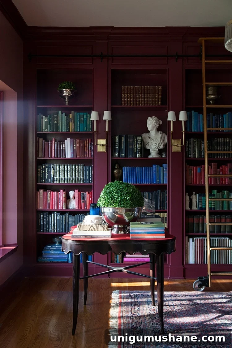12 Burgundy Paint Colors Designers Recommend 16 the makerista burgundy built in shelves library room sherwin williams radicchio leaf