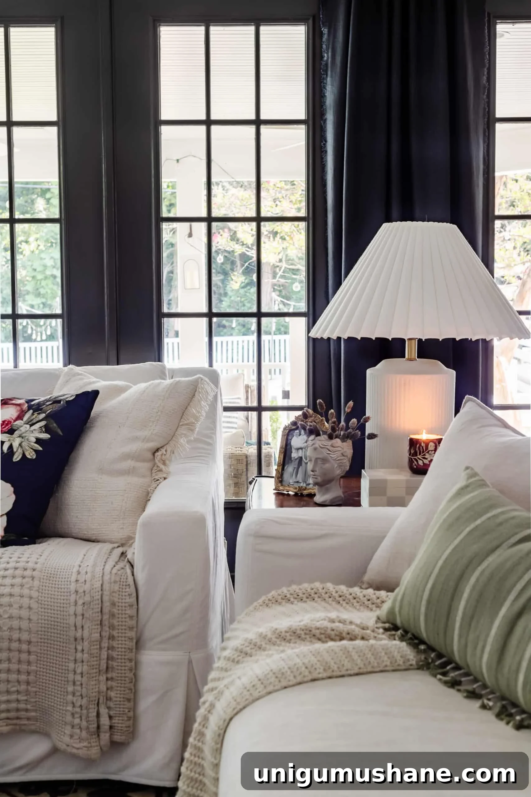 Start Decorating Your Living Room: A Step-by-Step Guide 11 end table decor with mini bust planter, french gold frame and pleated table lamp