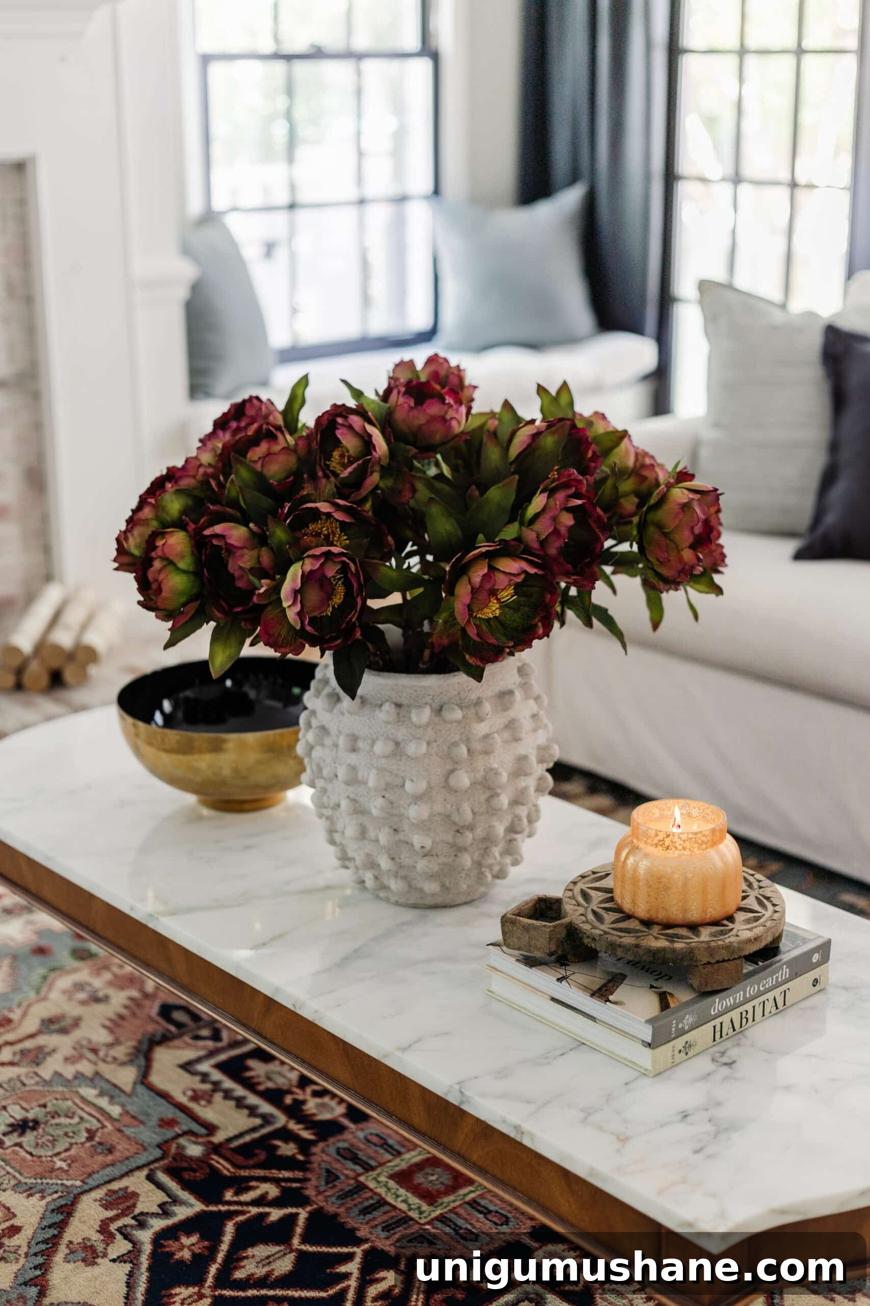 Start Decorating Your Living Room: A Step-by-Step Guide 12 fall coffee table decor with vase of flowers and candle