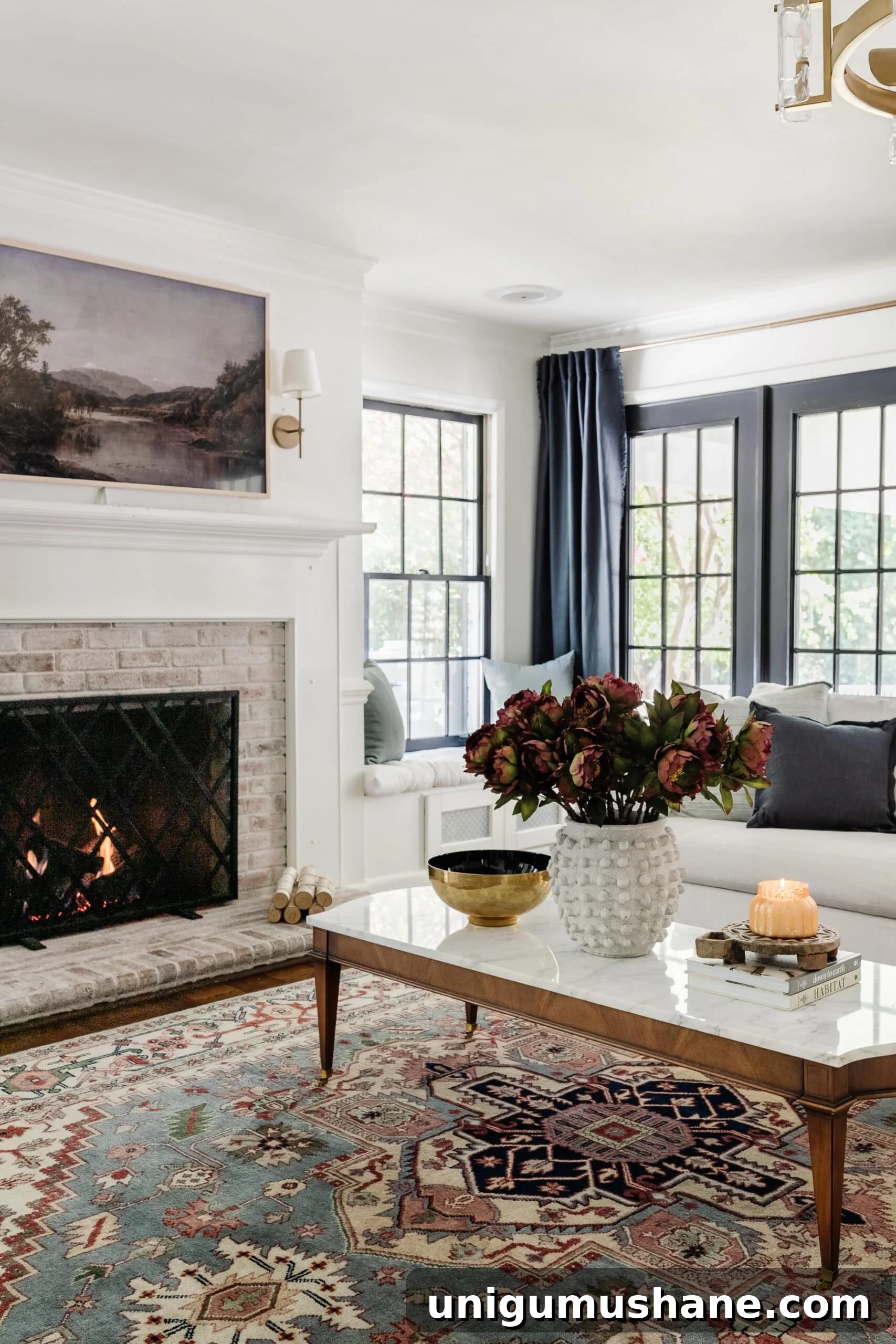 Start Decorating Your Living Room: A Step-by-Step Guide 4 vintage rug in a modern traditional living room with marble coffee table