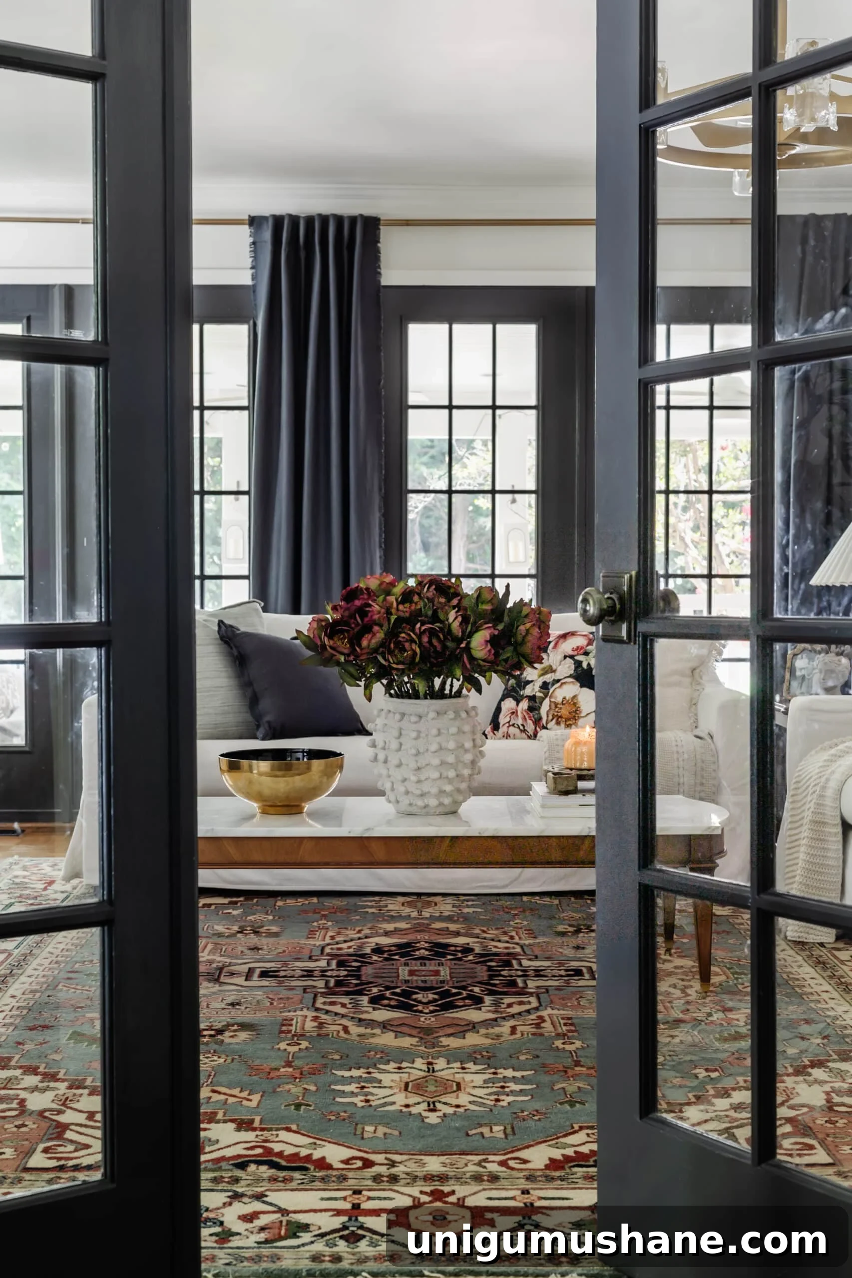 Start Decorating Your Living Room: A Step-by-Step Guide 6 french doors leading into a living room decorated for fall