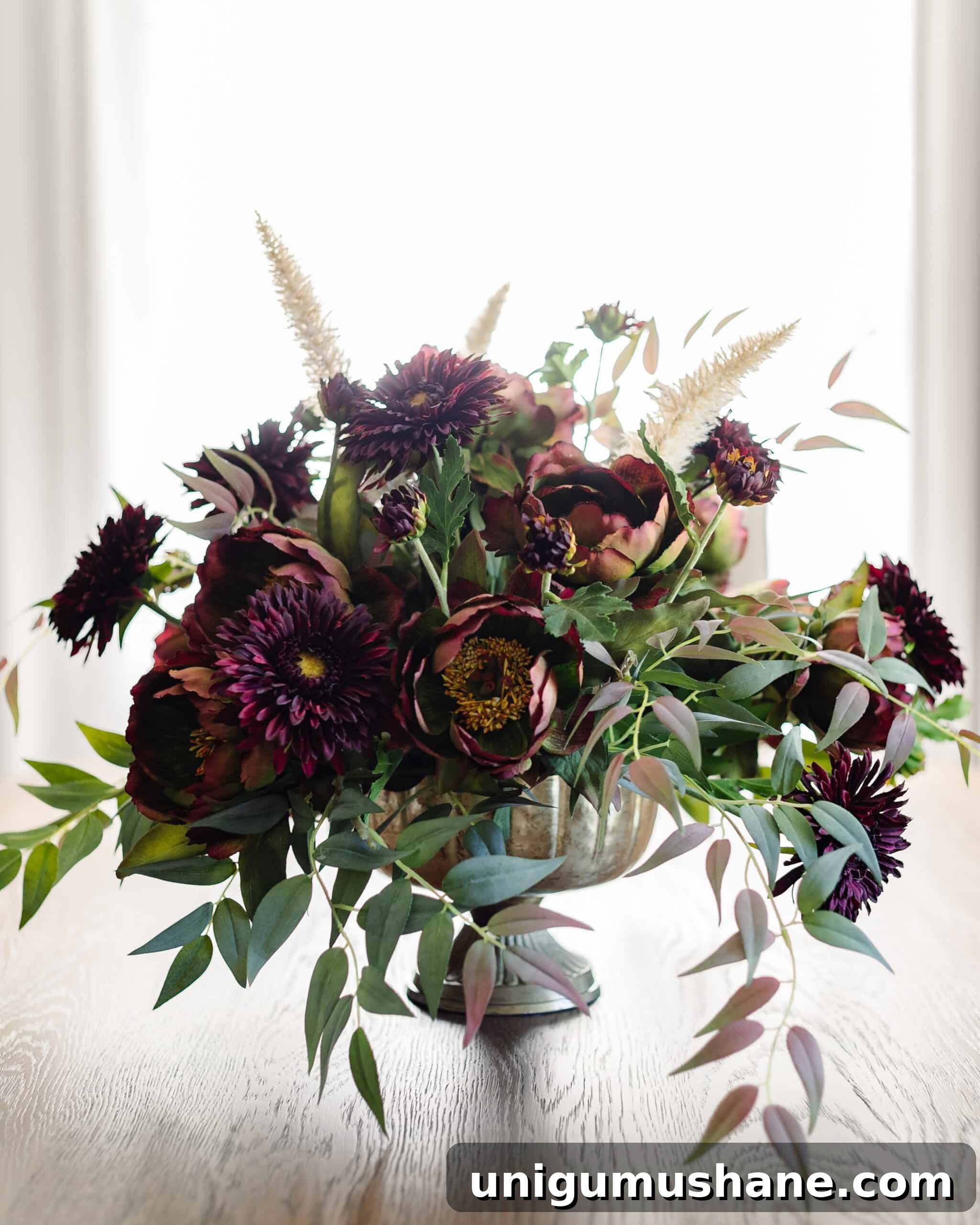 DIY Fall Floral Arrangement: Step-by-Step Guide 16 fall floral centerpiece with burgundy and purple flowers