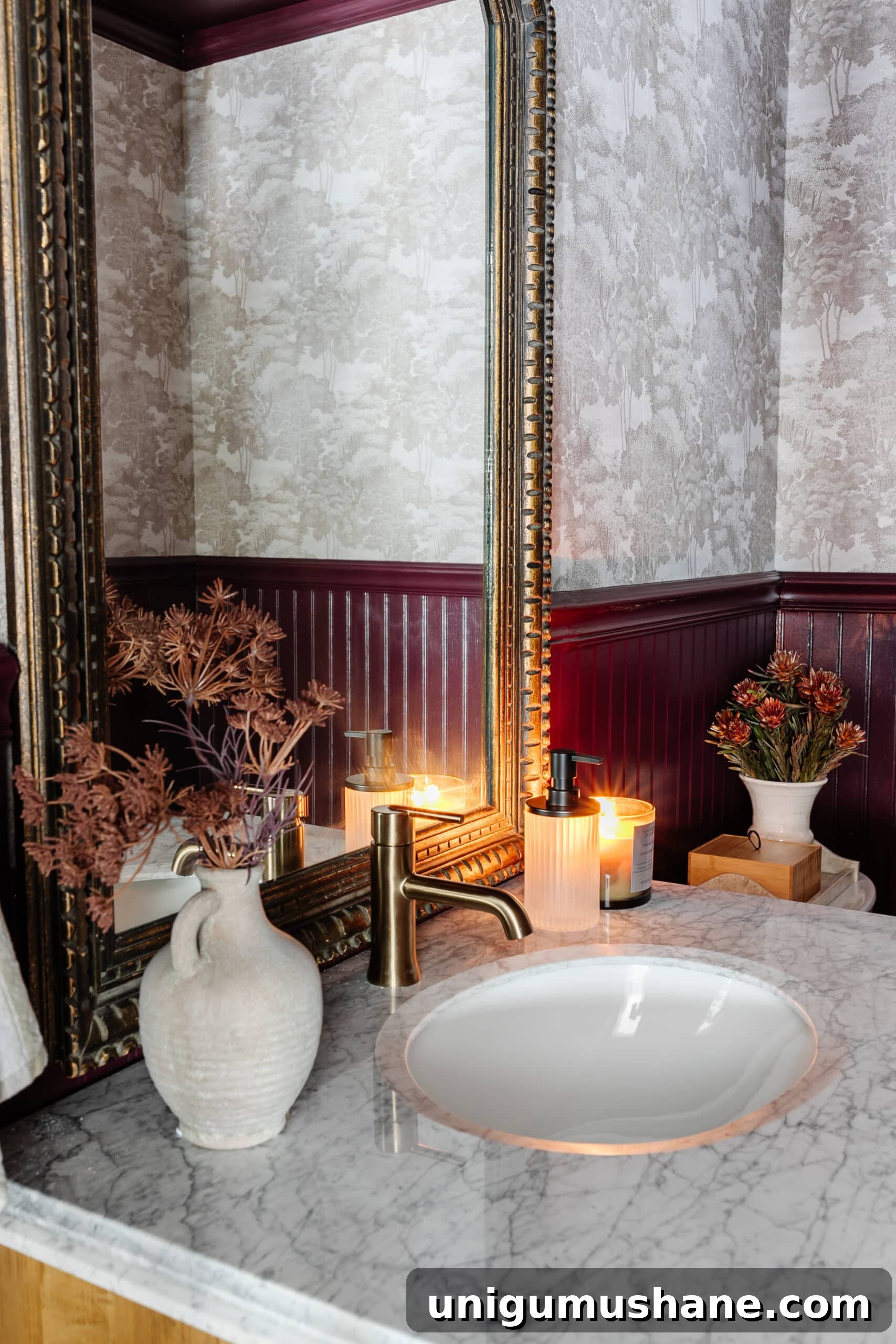 Transform a Windowless Half Bath: Small Powder Room Makeover 12 bathroom vanity decor with vintage mirror