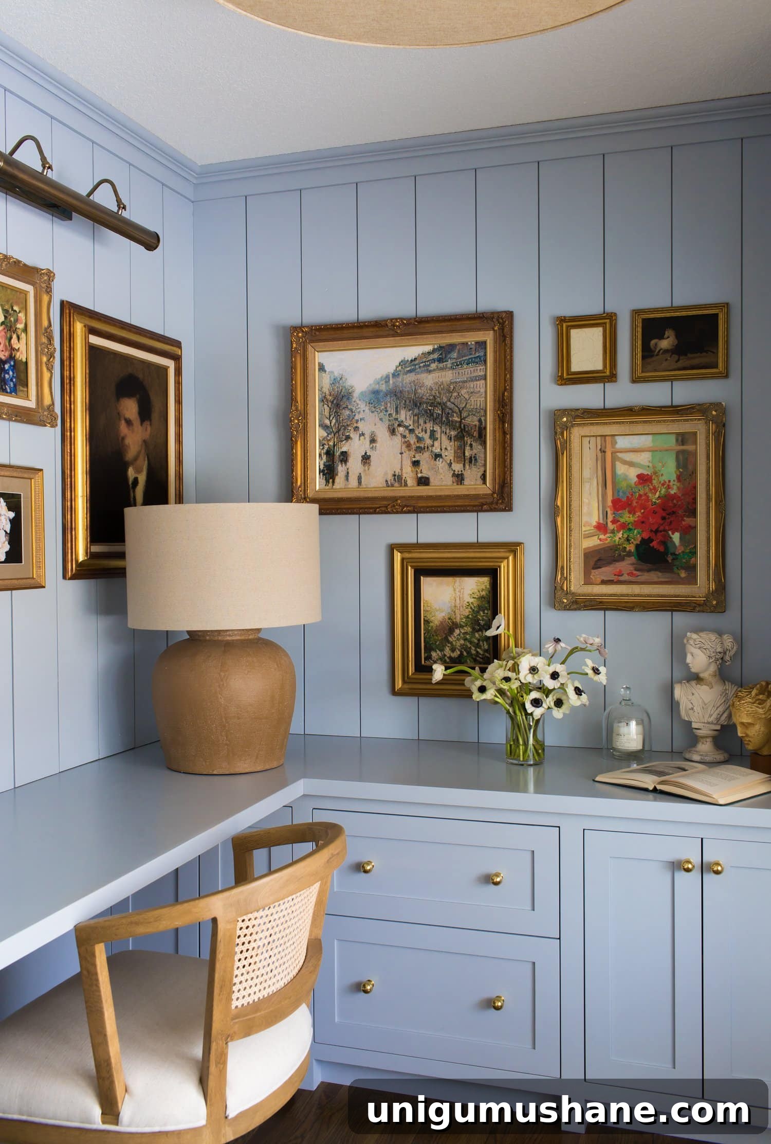Media Room Storage Ideas for Your Next Makeover 11 built in desks with gallery wall