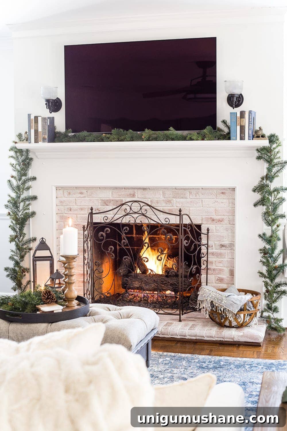 DIY Christmas Mantel Garland Ideas to Transform Your Fireplace 4 simple winter mantel with books