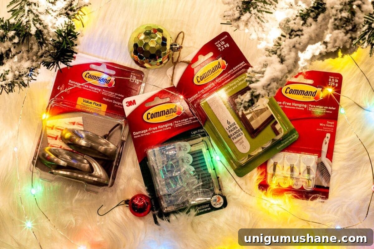 DIY Christmas Mantel Garland Ideas to Transform Your Fireplace 5 command hooks used for Christmas decorating