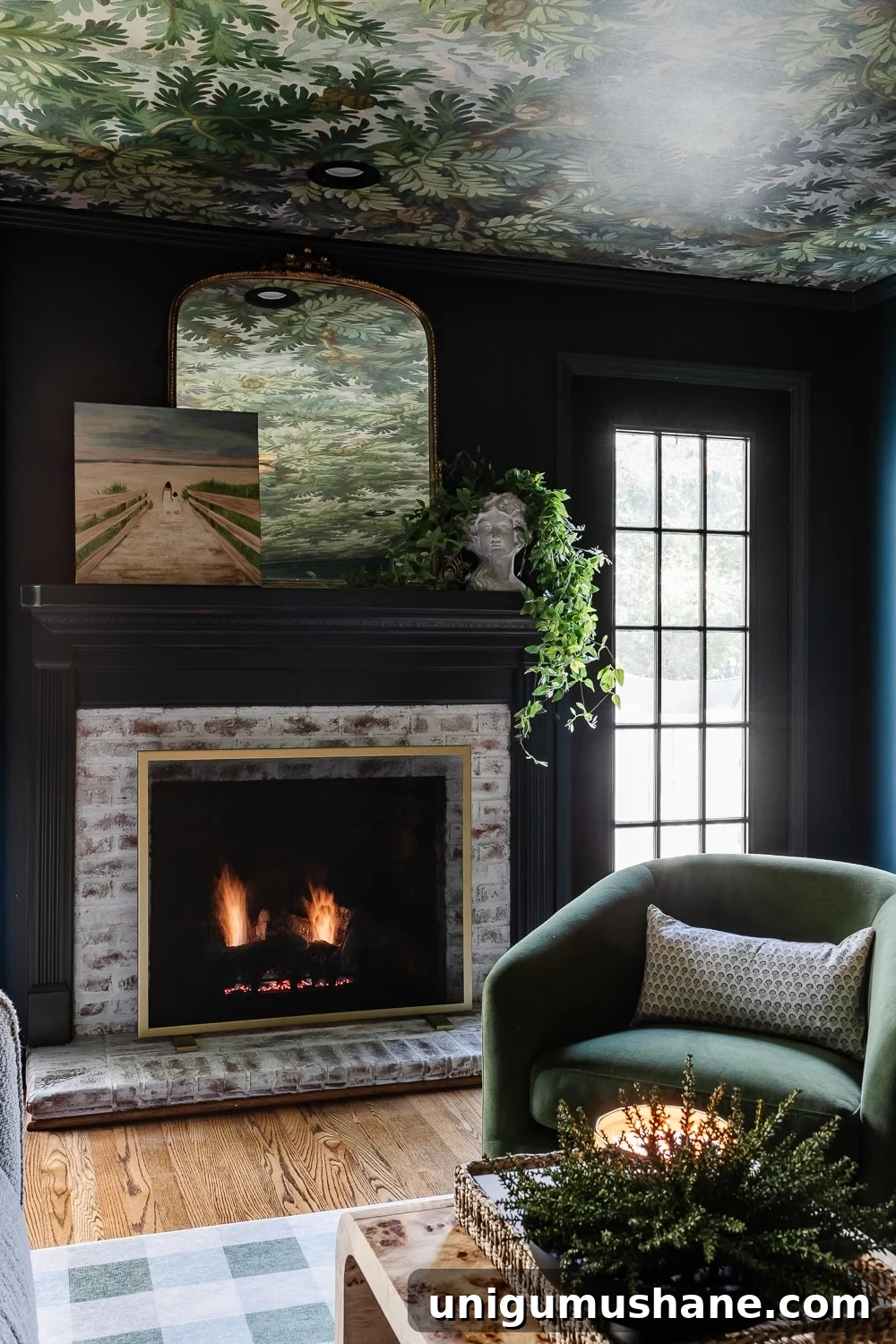 DIY Home Media Room Makeover Ideas on a Budget 13 modern traditional media room fireplace with limewashed brick and swivel chair