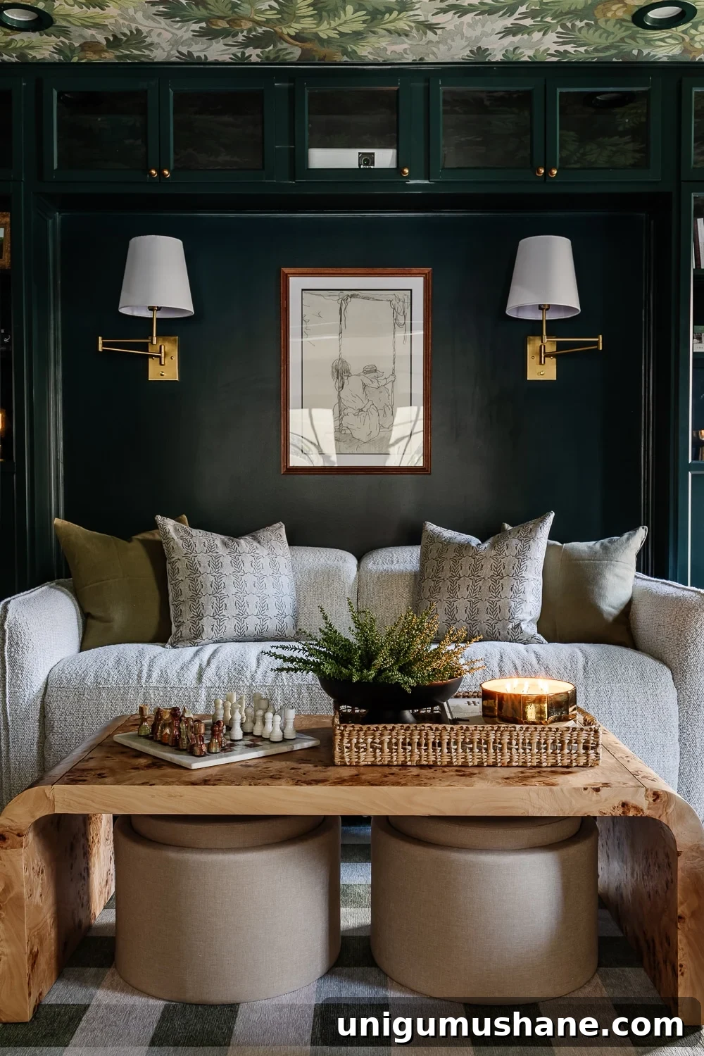 DIY Home Media Room Makeover Ideas on a Budget 16 modern recliner sofa in media room surrounded by shelves with burl coffee table