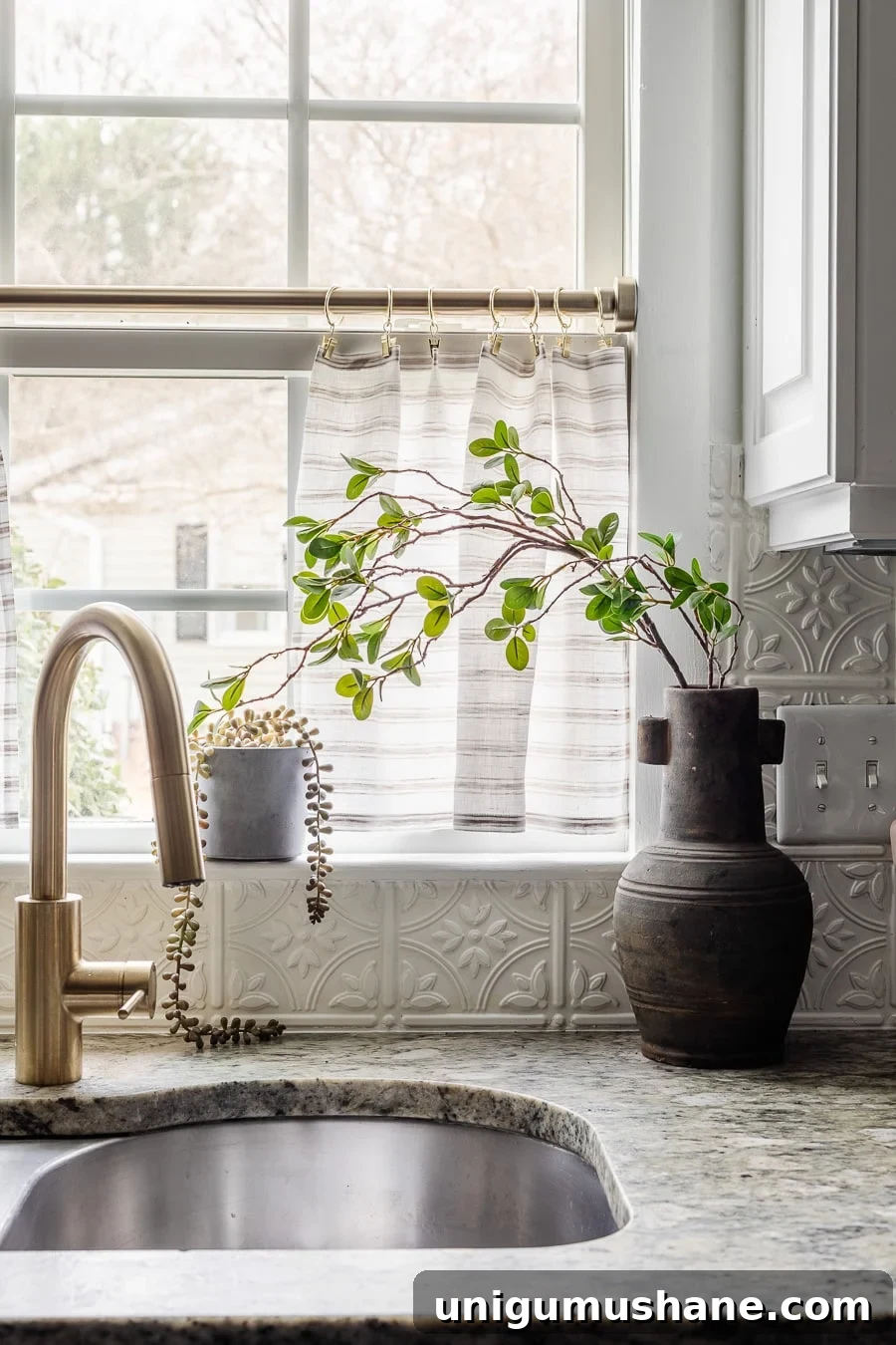 Make No-Sew Cafe Curtains: Step-by-Step DIY Guide 9 ticking stripe cafe curtains in a kitchen window