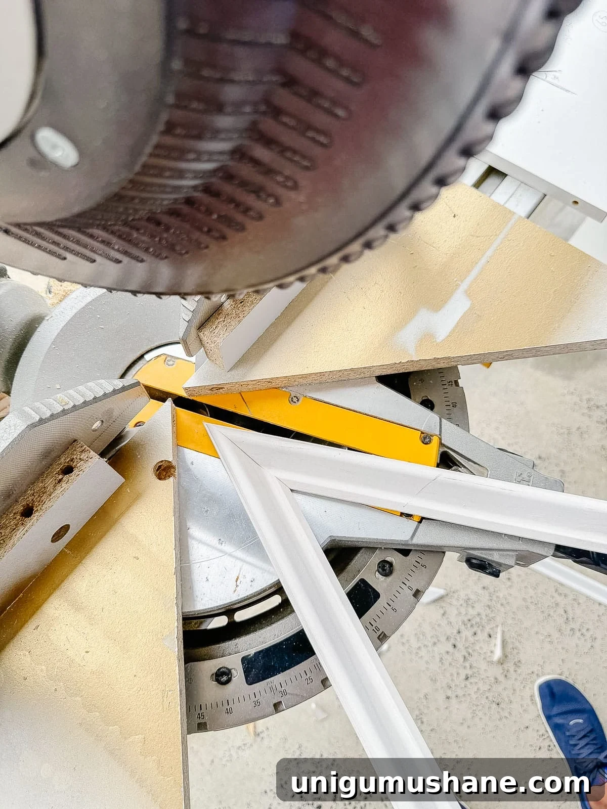 cutting angled molding on a miter saw