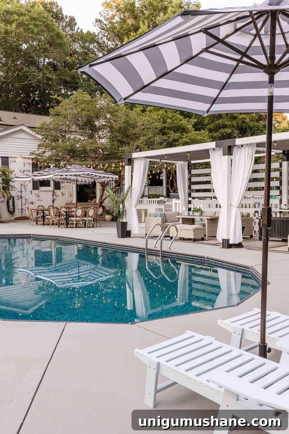 Amazon Patio Furniture and Outdoor Decor: Affordable Luxury 2 backyard pool with lounge chairs from amazon and umbrellas and diy cabana
