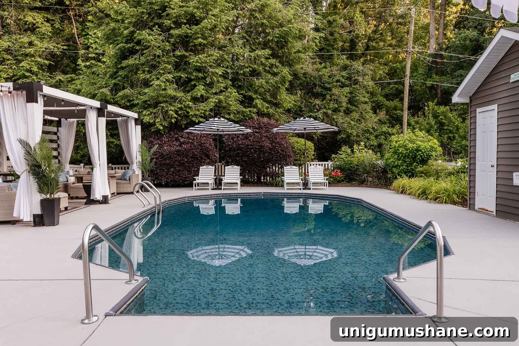 Amazon Patio Furniture and Outdoor Decor: Affordable Luxury 3 backyard pool with lounge chairs and umbrellas and diy cabana