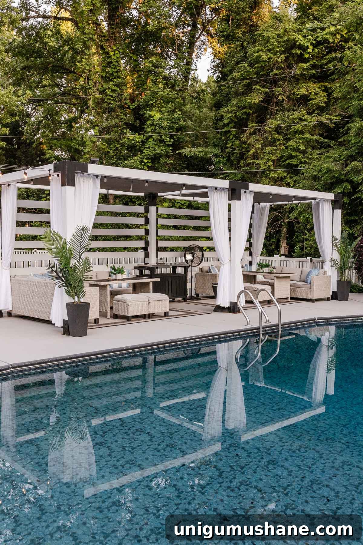 Amazon Patio Furniture and Outdoor Decor: Affordable Luxury 6 diy pool cabana beside a backyard pool