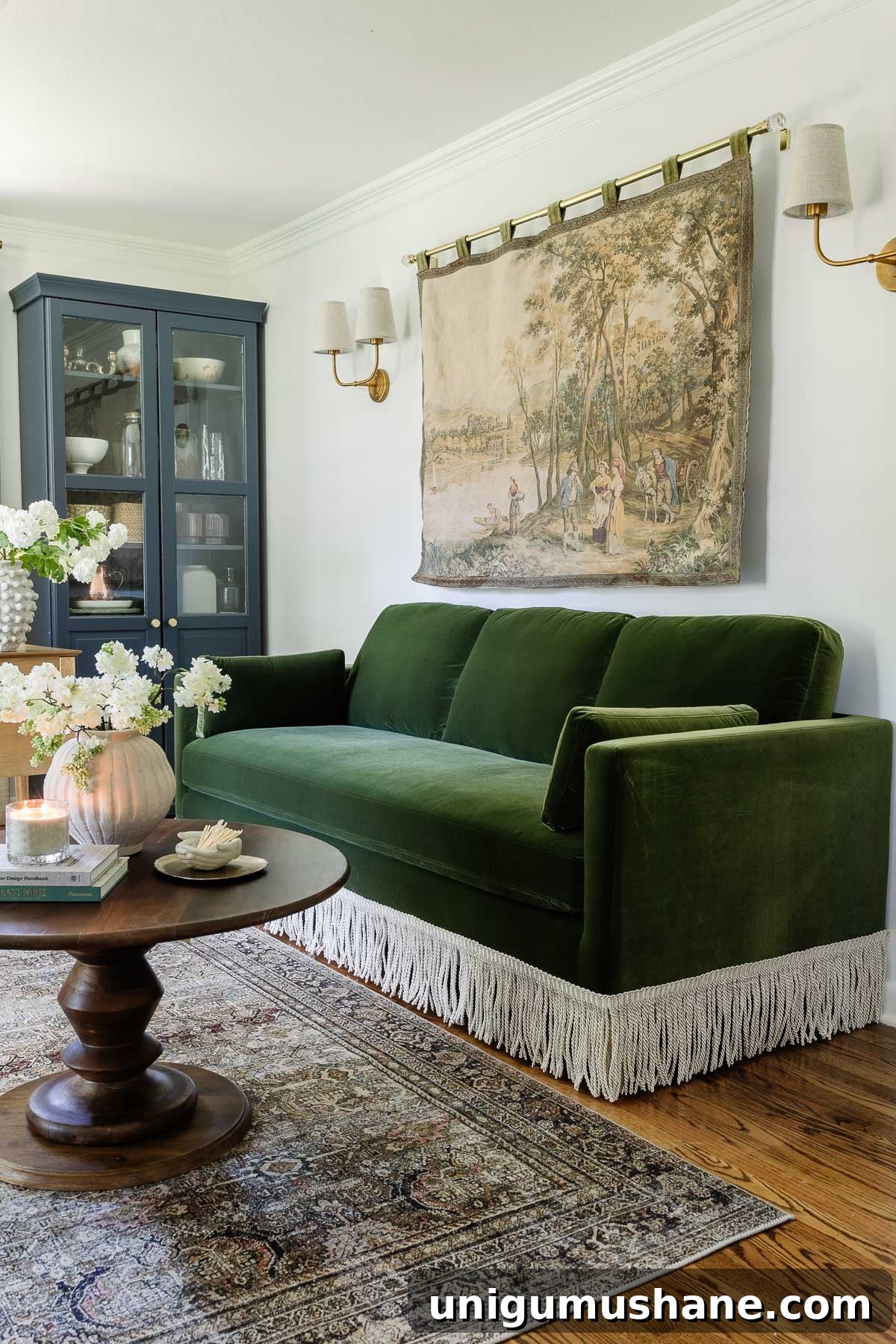 Transform Sofas and Chairs with DIY Fringe Trim 3 DIY sofa with fringe in an office