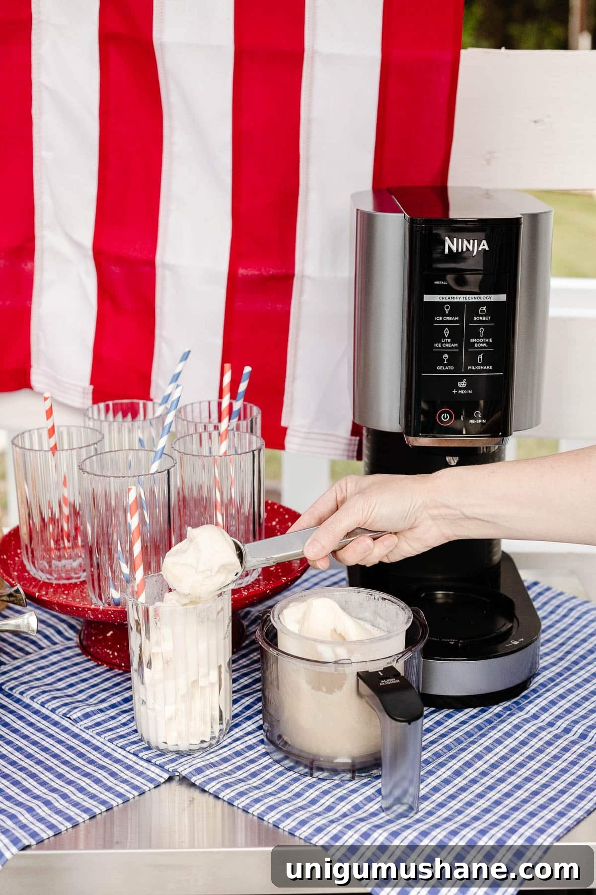 DIY Red White and Blue Ice Cream Sundae Bar for July 4 5 how to make a vanilla protein ice cream in the Ninja Creami ice cream maker using just 3 ingredients