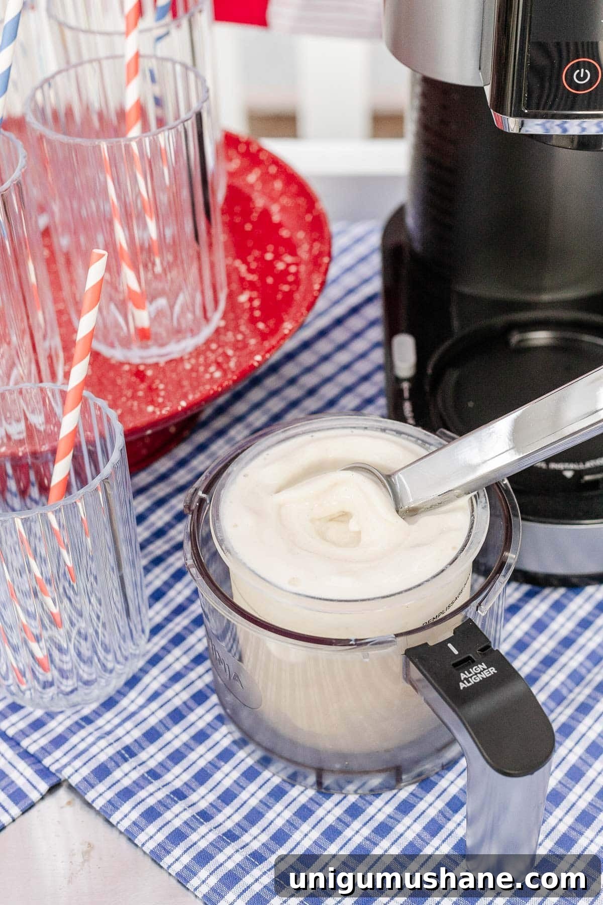 DIY Red White and Blue Ice Cream Sundae Bar for July 4 6 how to make a soft serve vanilla protein ice cream in the Ninja Creami ice cream maker using just 3 ingredients