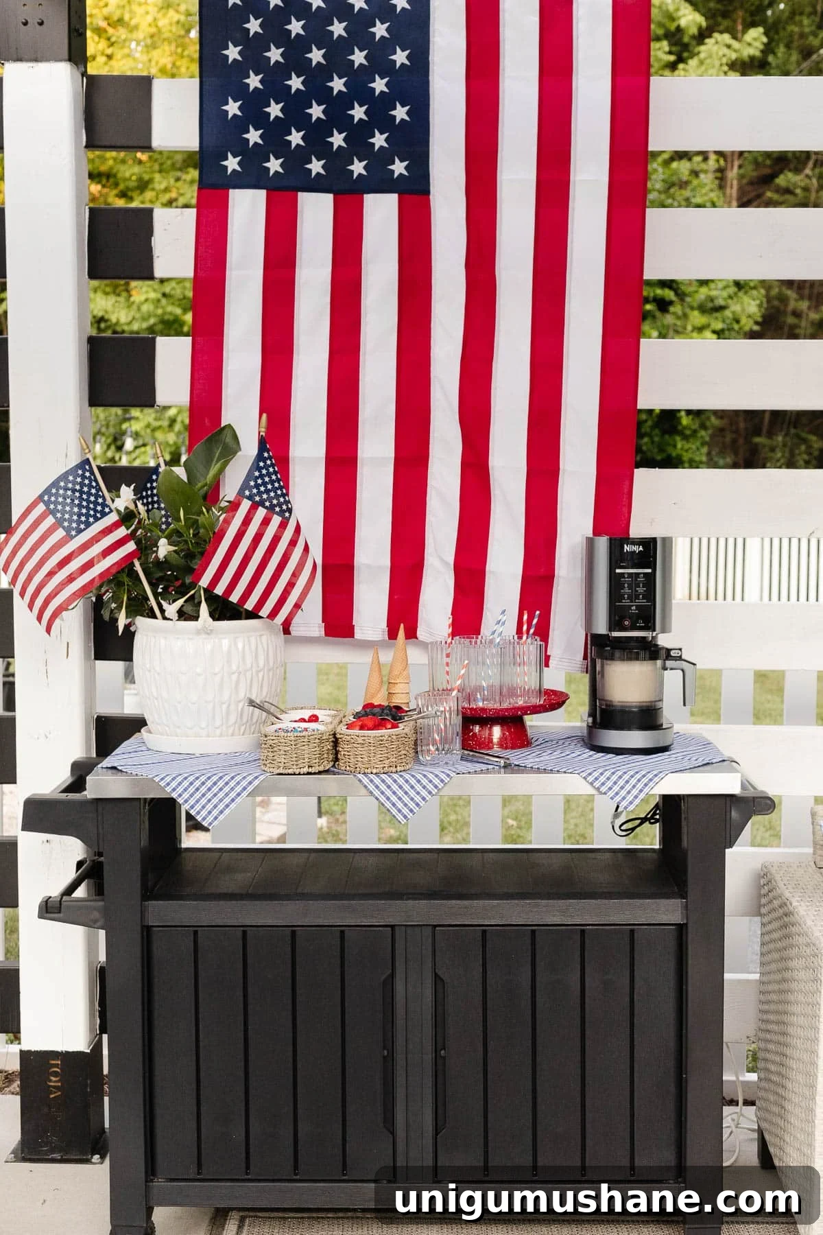DIY Red White and Blue Ice Cream Sundae Bar for July 4 9 easy 4th of July decor on an ice cream sundae bar