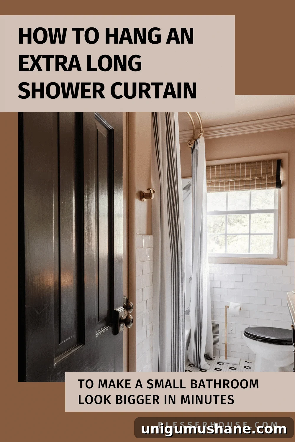 How to Hang an Extra-Long Shower Curtain Properly 2 how to hang an extra long shower curtain to make a small bathroom look bigger